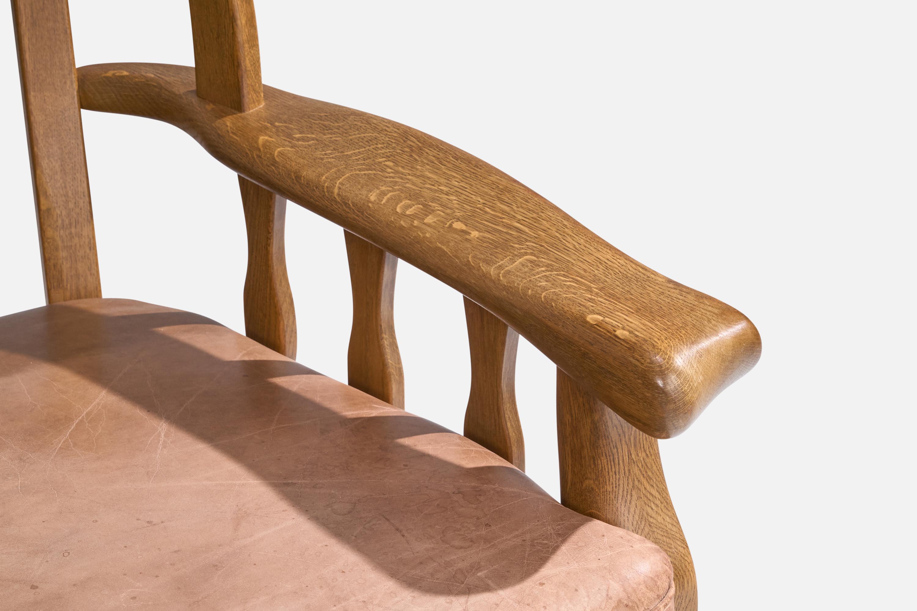 Designer danois, chaises longues, Oak, cuir, Danemark, années 1940 en vente 9