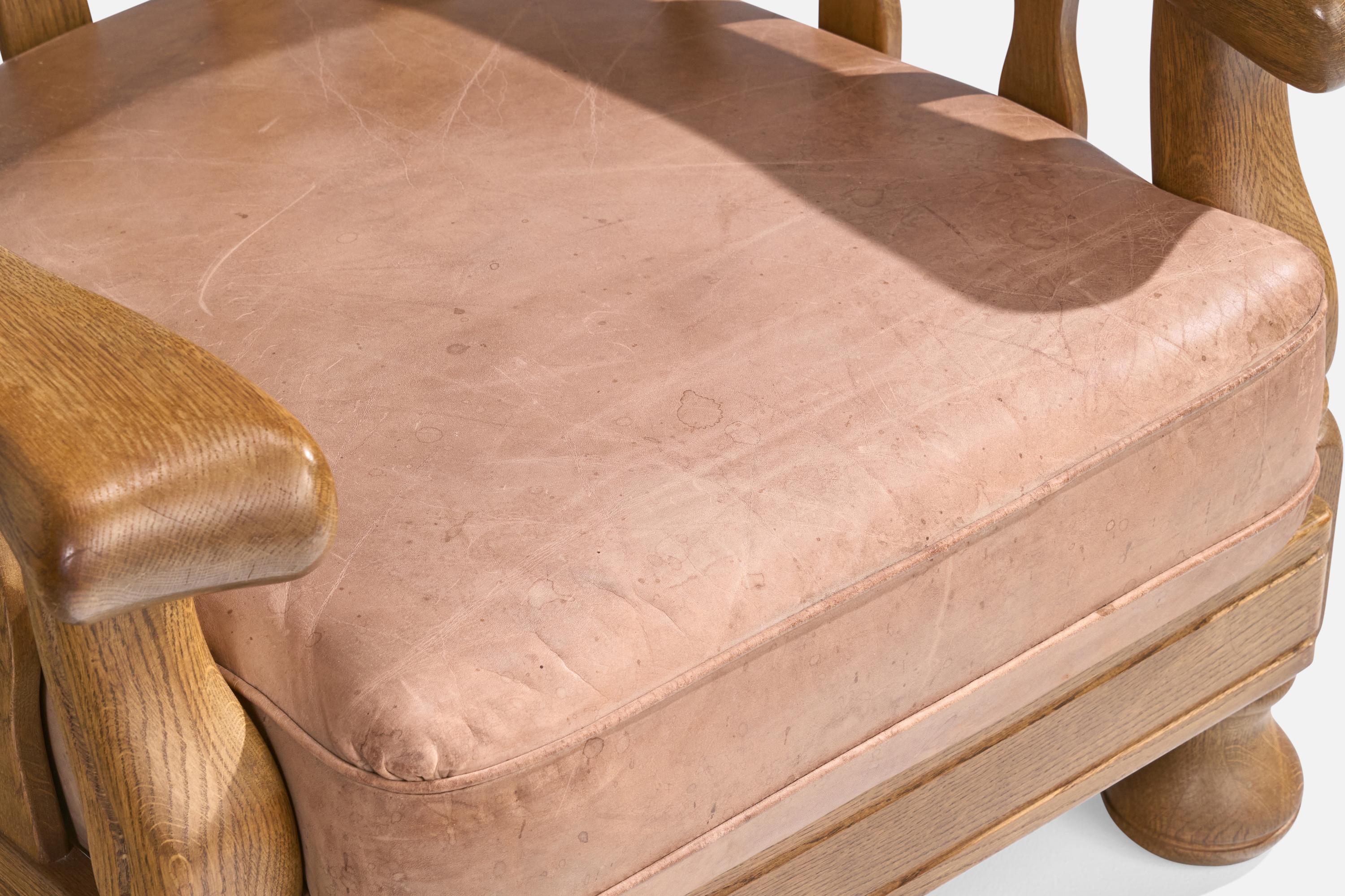 Danois Designer danois, chaises longues, Oak, cuir, Danemark, années 1940 en vente