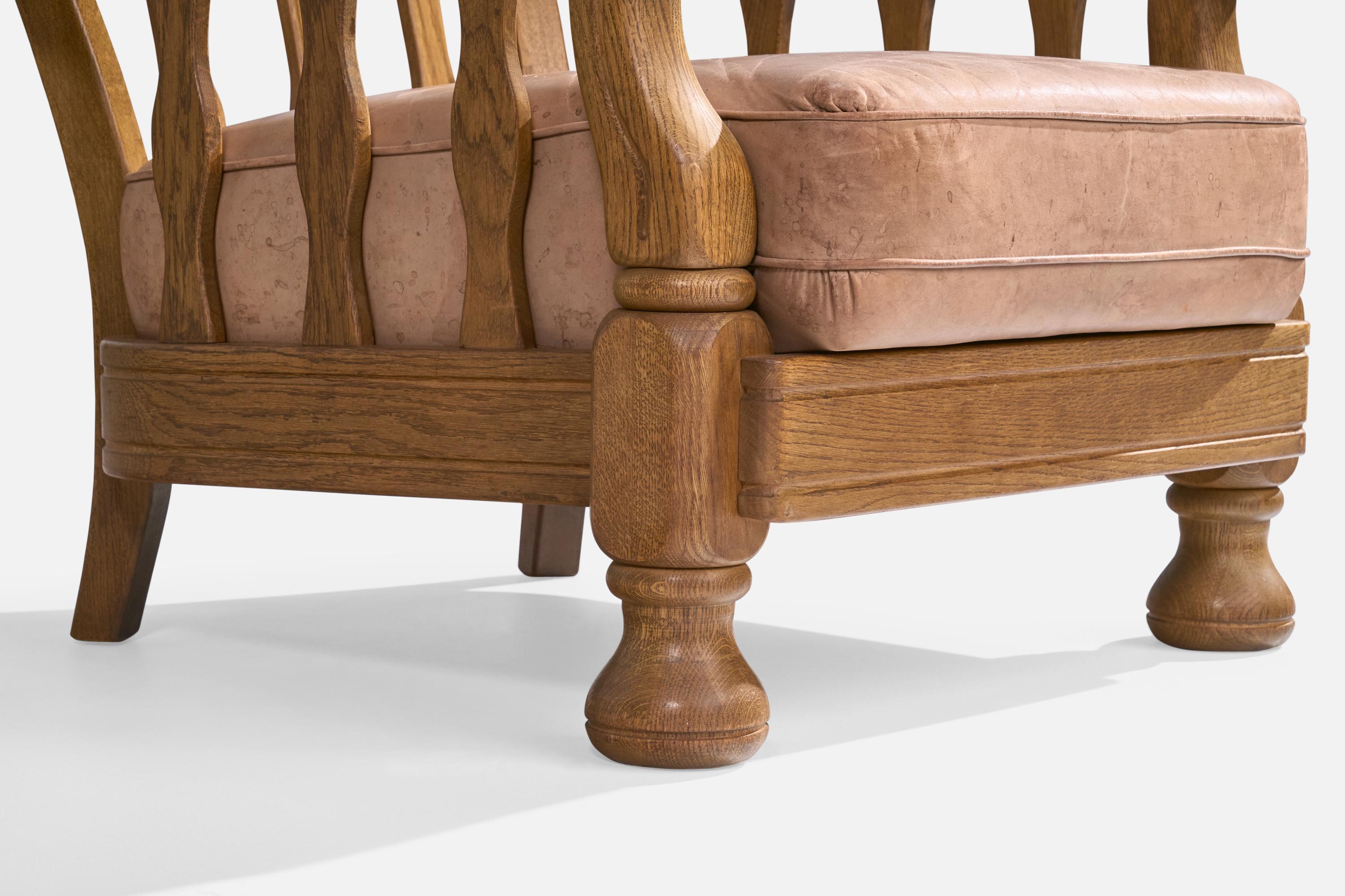Milieu du XXe siècle Designer danois, chaises longues, Oak, cuir, Danemark, années 1940 en vente
