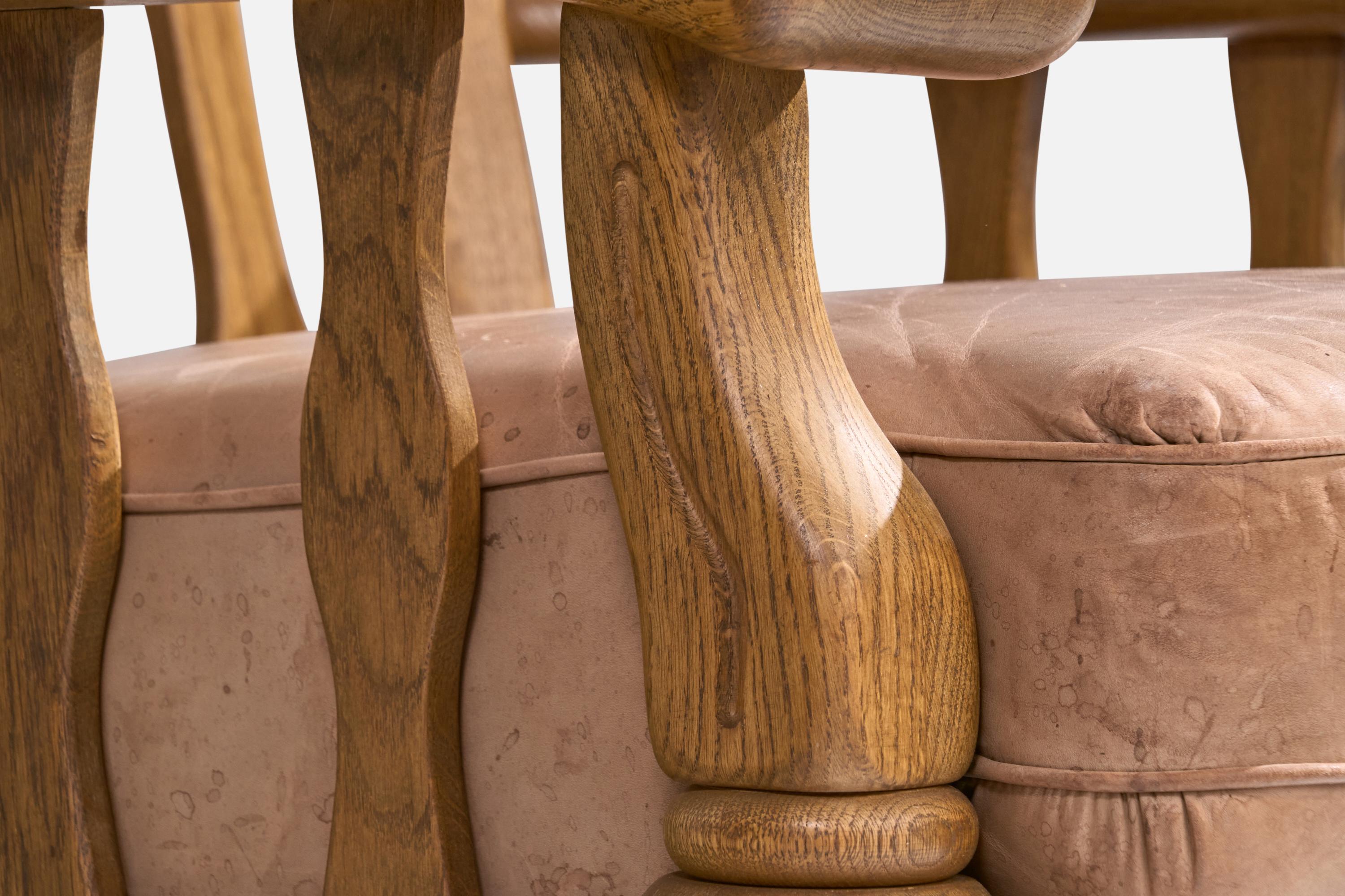 Cuir Designer danois, chaises longues, Oak, cuir, Danemark, années 1940 en vente