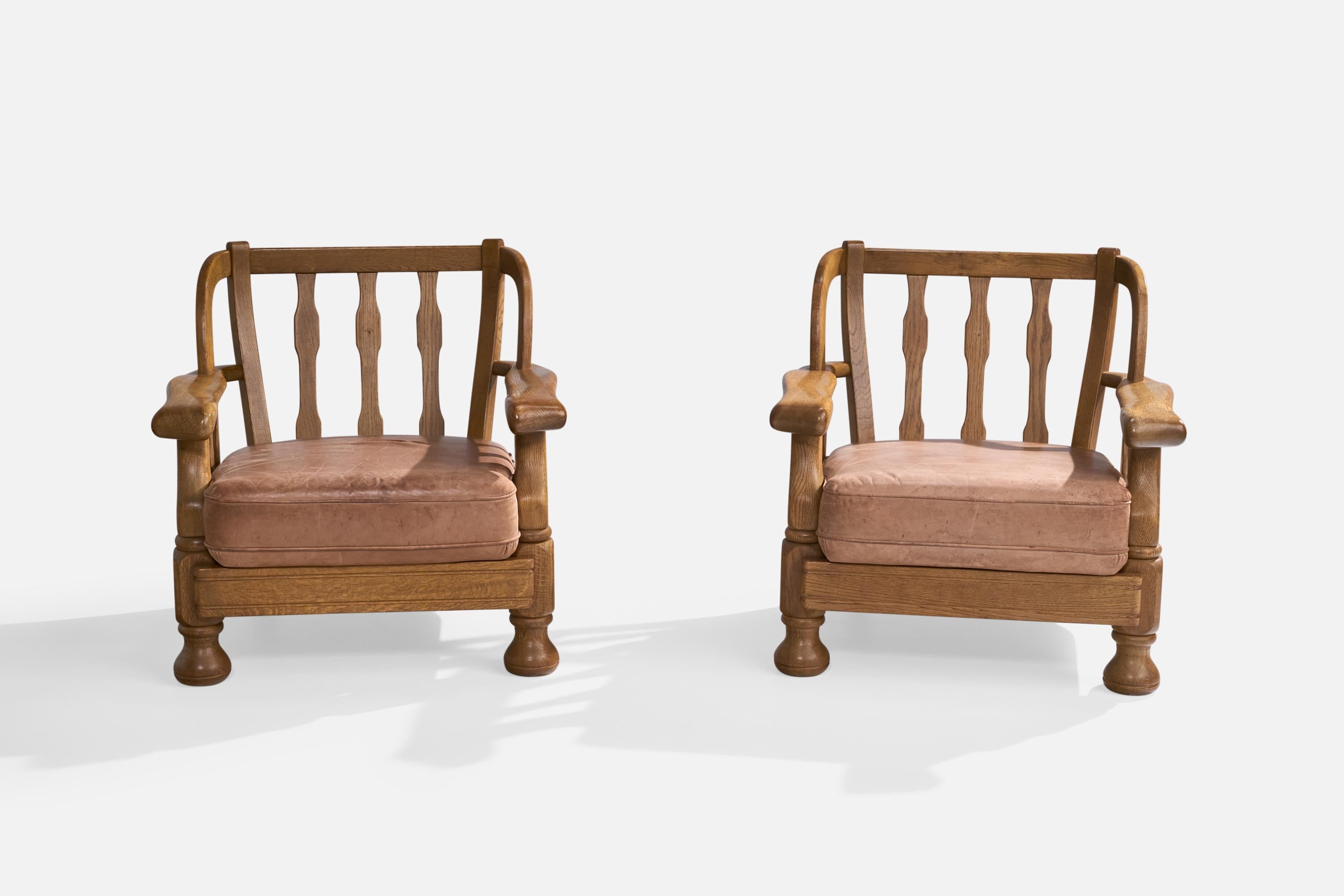 Designer danois, chaises longues, Oak, cuir, Danemark, années 1940 en vente 2