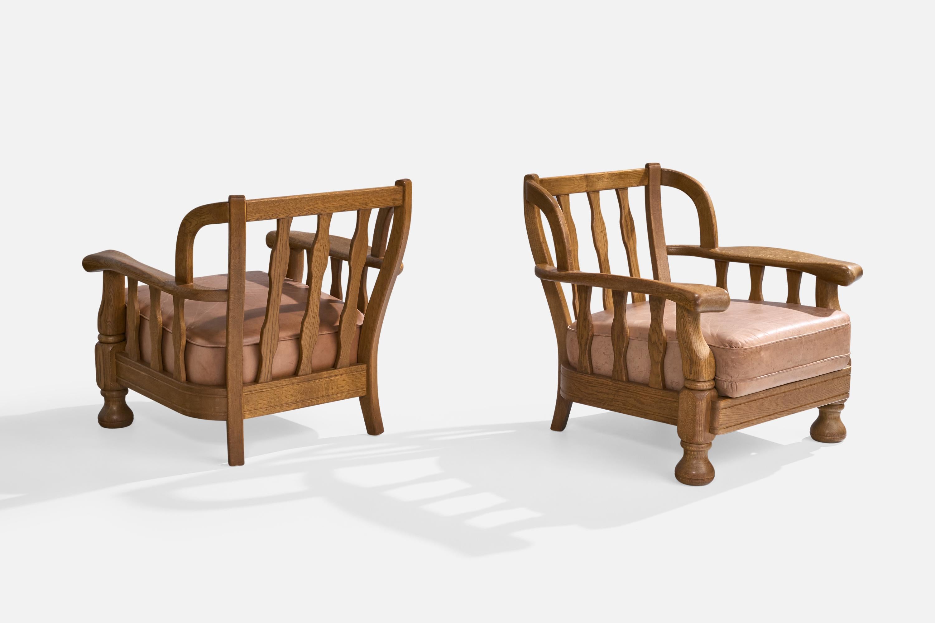 Designer danois, chaises longues, Oak, cuir, Danemark, années 1940 en vente 3