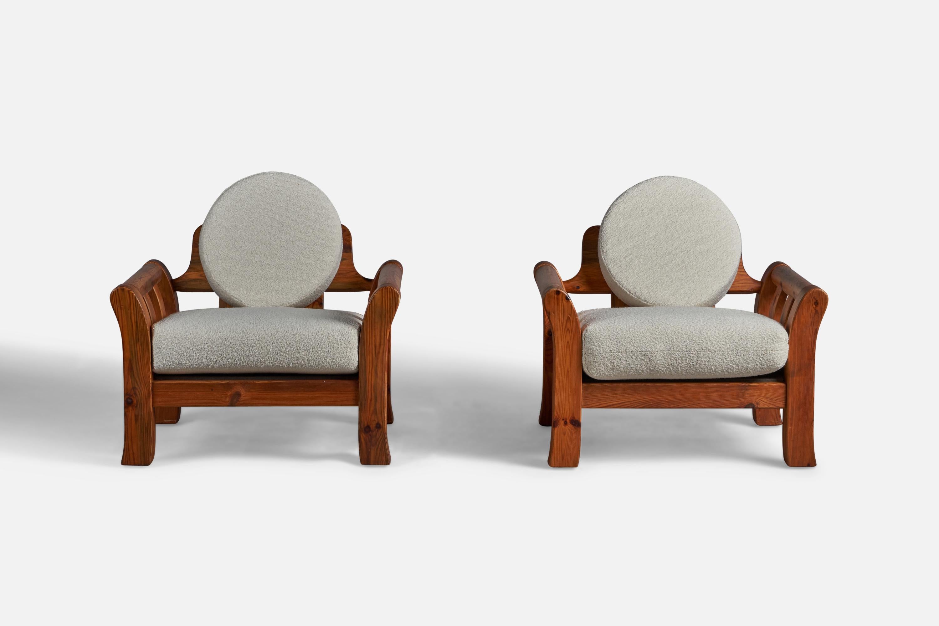 Post-Modern Danish Designer, Lounge Chairs, Pine, Fabric, Denmark, 1960s For Sale