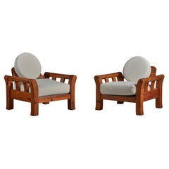 Danish Designer, Lounge Chairs, Pine, Fabric, Denmark, 1960s