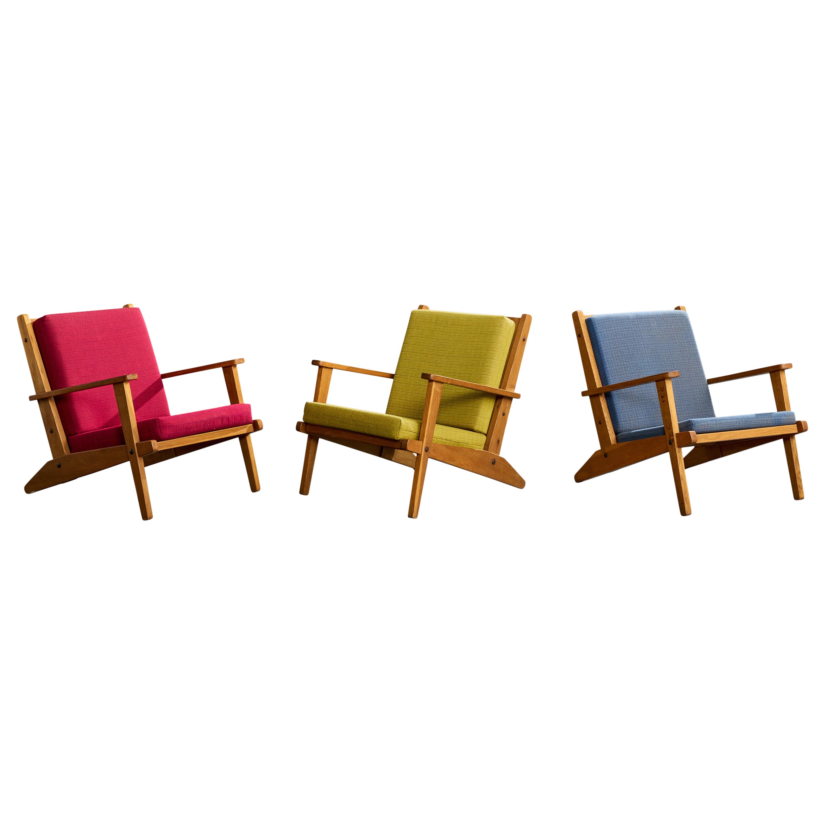 Danish Designer, Lounge Chairs, Pine, Fabric, Denmark, 1960s
