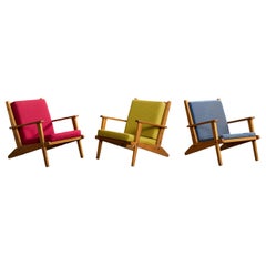 Danish Designer, Lounge Chairs, Pine, Fabric, Denmark, 1960s