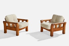 Danish Designer, Lounge Chairs, Pine, Fabric, Denmark, 1970s