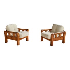 Dänische Designerin, Loungesessel, Kiefernholz, Stoff, Dänemark, 1970er Jahre