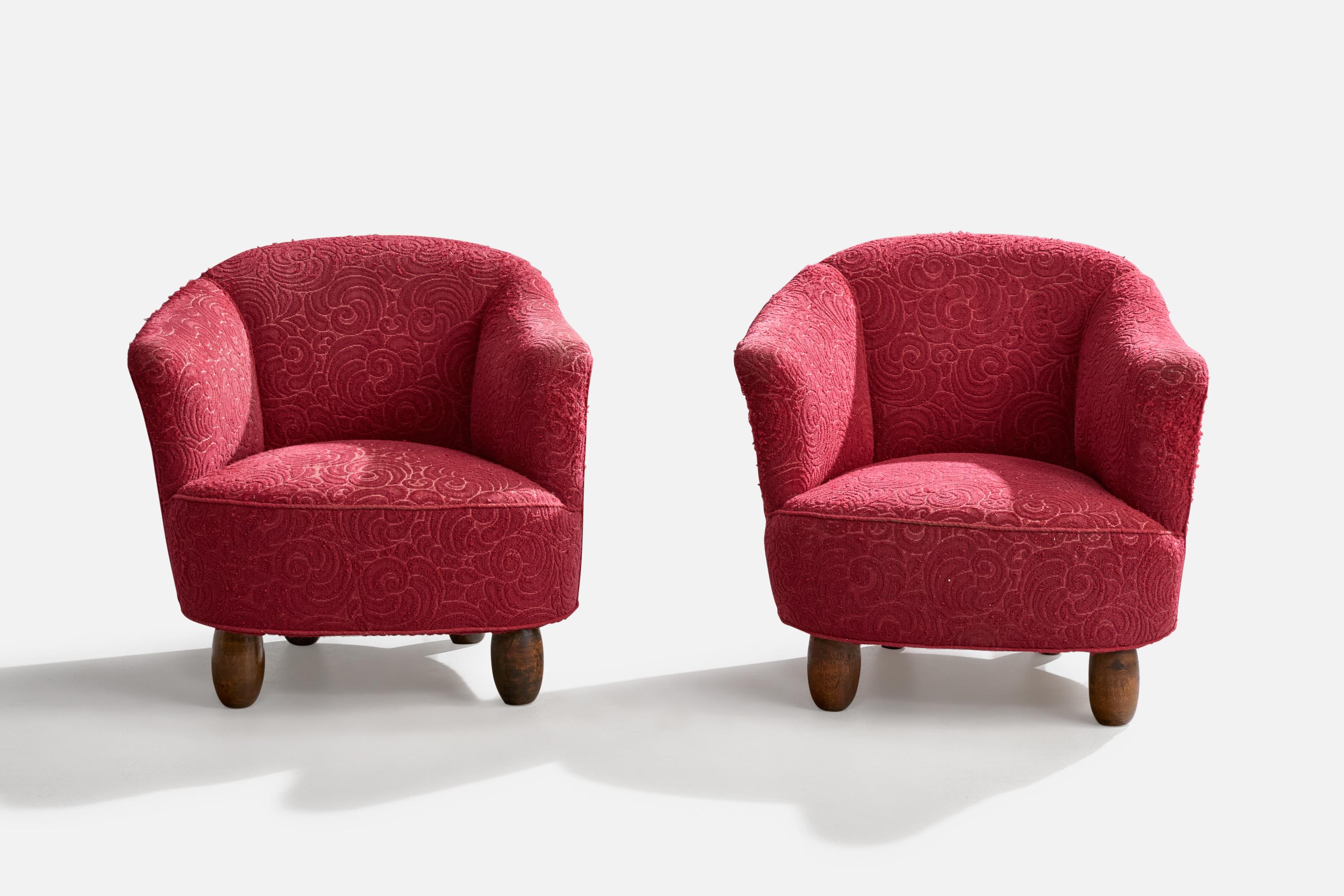 Designer danois, chaises longues, Wood, tissu, Danemark, années 1940 Bon état - En vente à High Point, NC