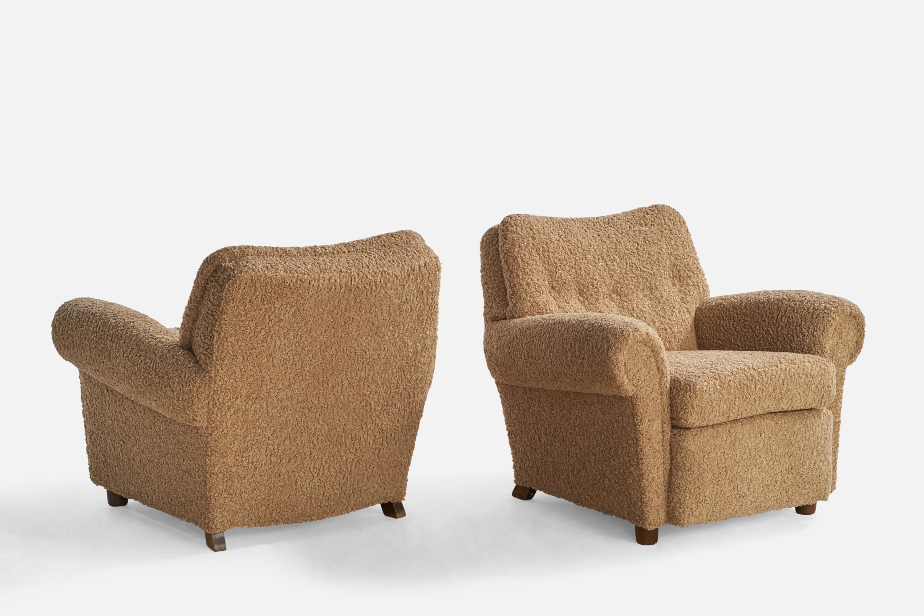 Mid-20th Century Danish Designer, Lounge Chairs, Wood, Fabric, Denmark, 1940s For Sale