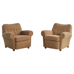 Danish Designer, Lounge Chairs, Wood, Fabric, Denmark, 1940s