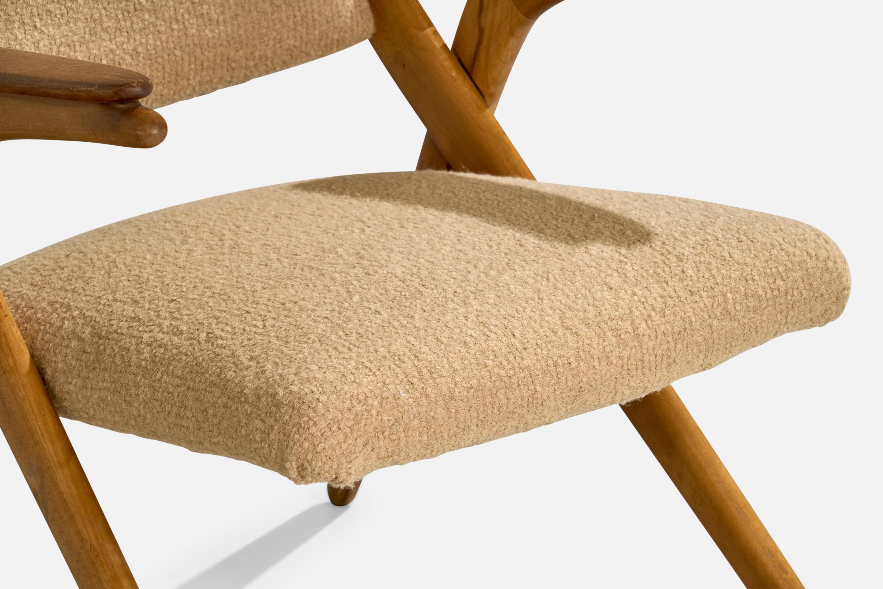 Danish Designer, Lounge Chairs, Wood, Fabric, Denmark, 1950s For Sale 5