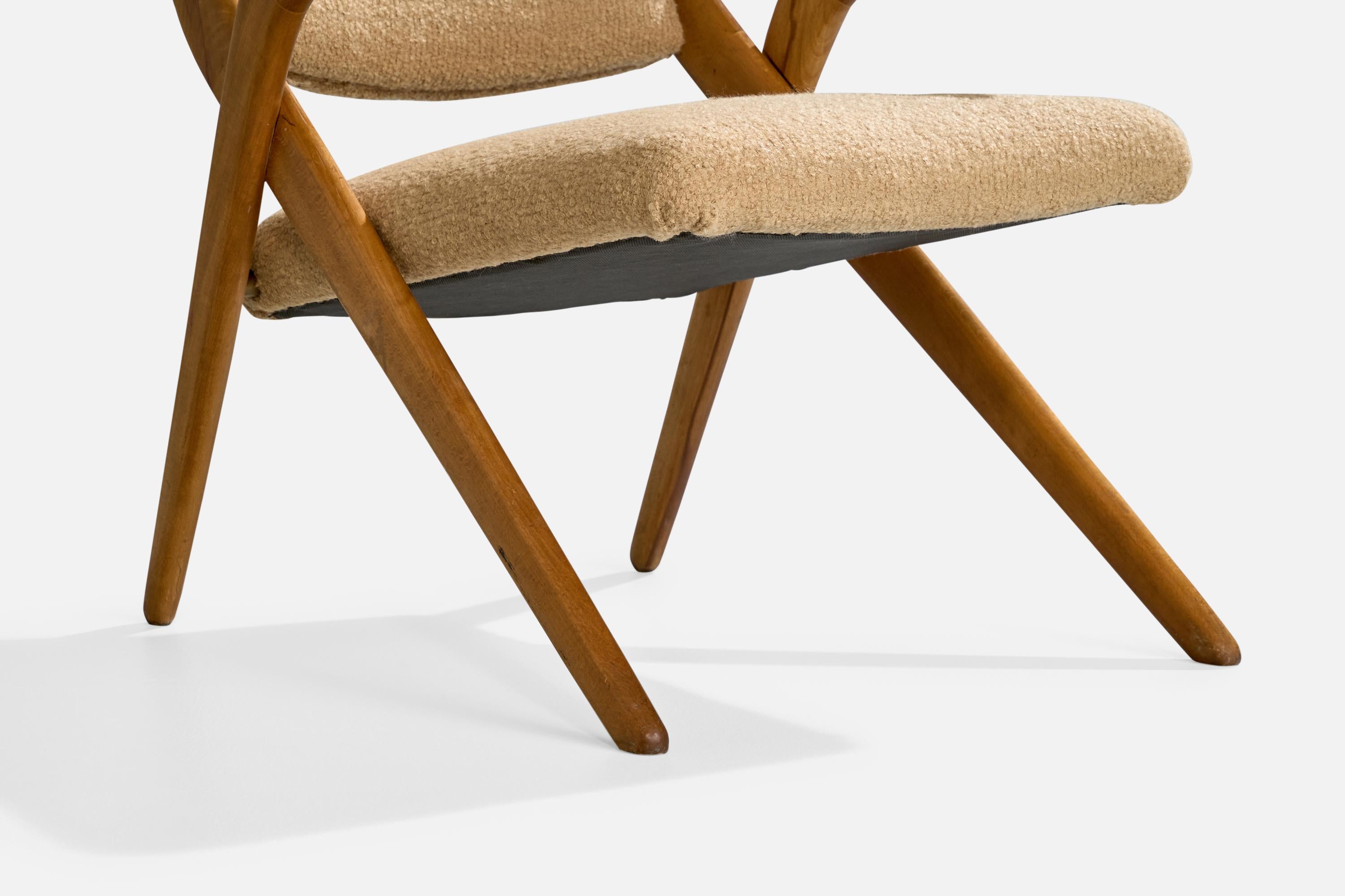 Danish Designer, Lounge Chairs, Wood, Fabric, Denmark, 1950s For Sale 6