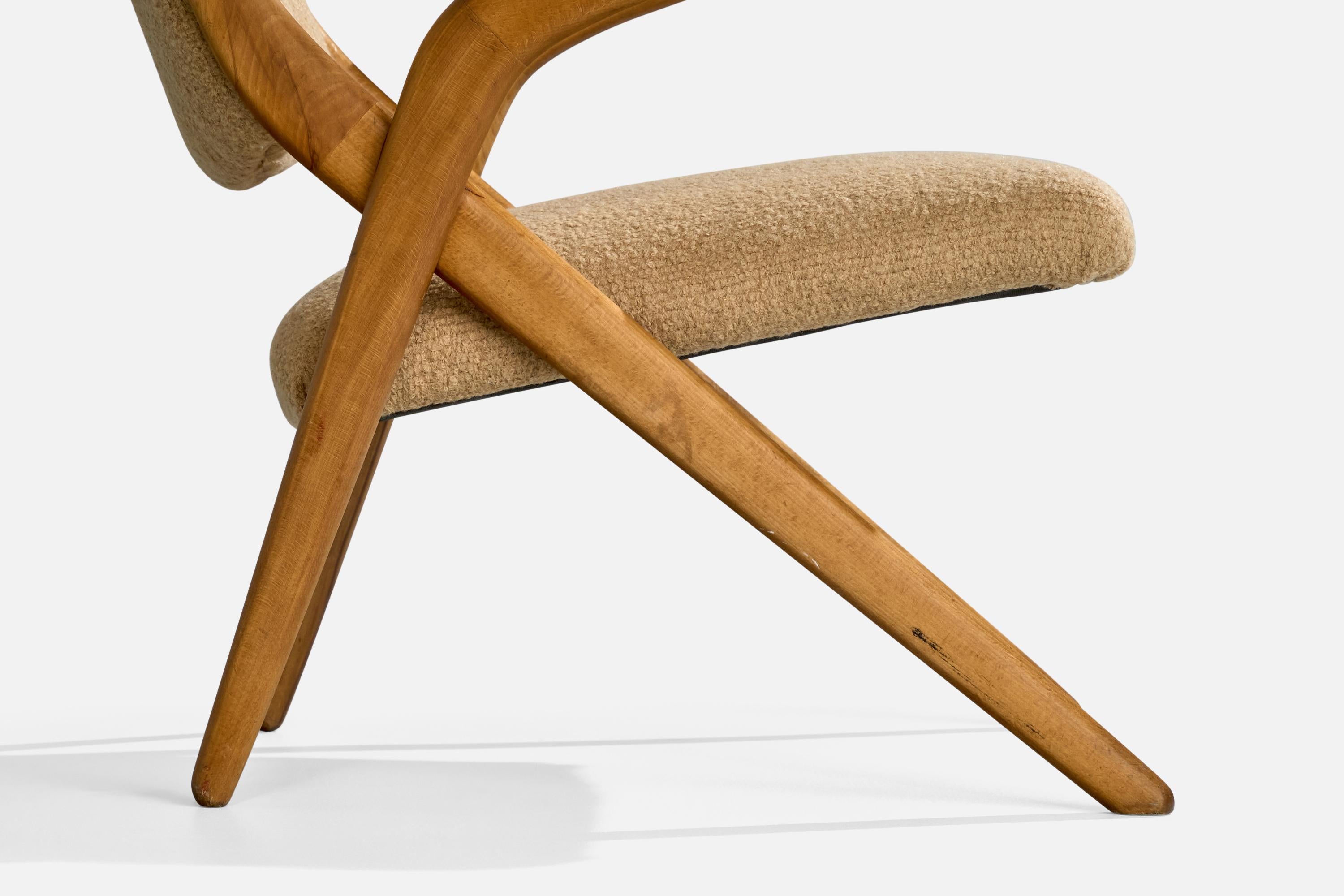 Danish Designer, Lounge Chairs, Wood, Fabric, Denmark, 1950s For Sale 7
