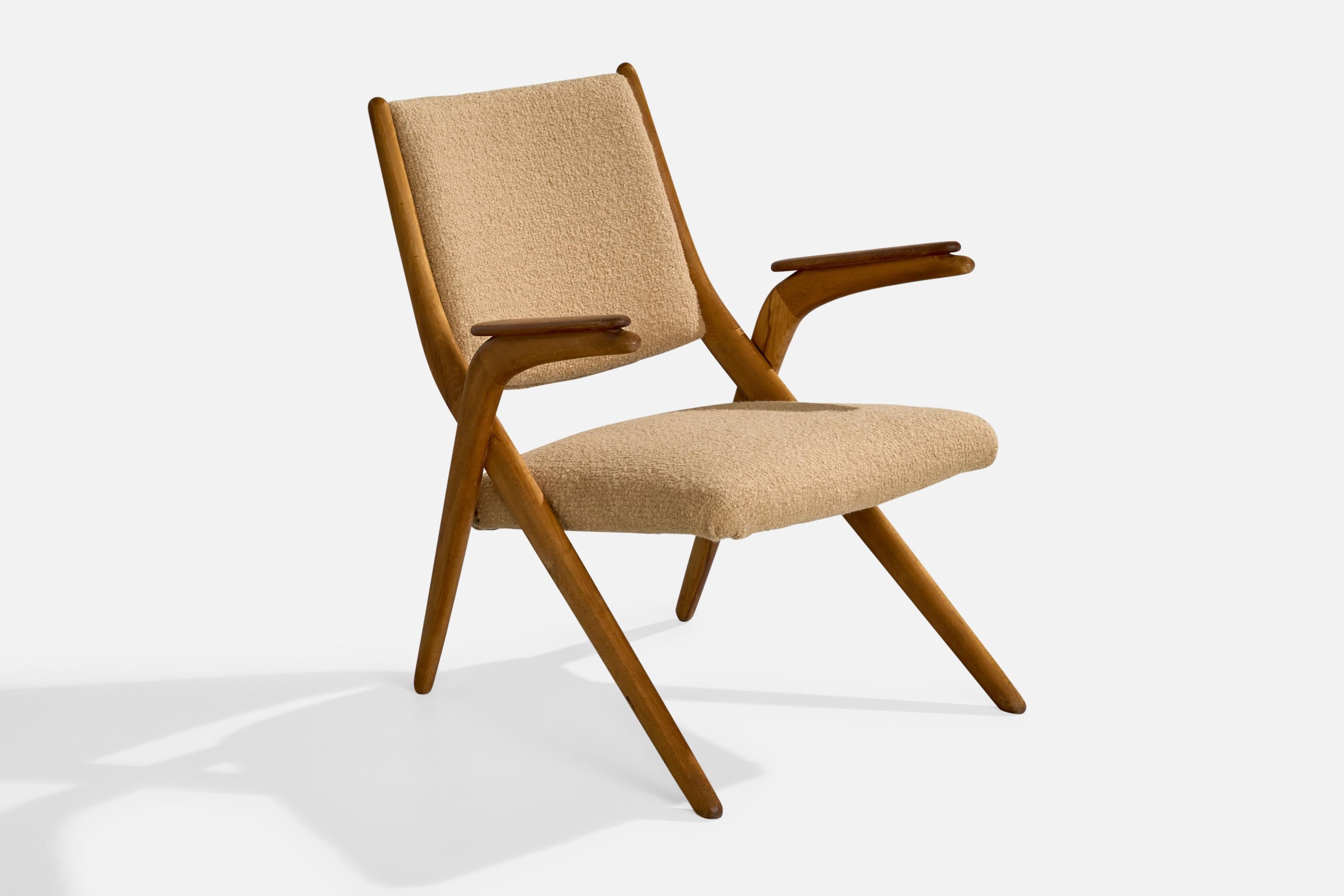 Mid-20th Century Danish Designer, Lounge Chairs, Wood, Fabric, Denmark, 1950s For Sale
