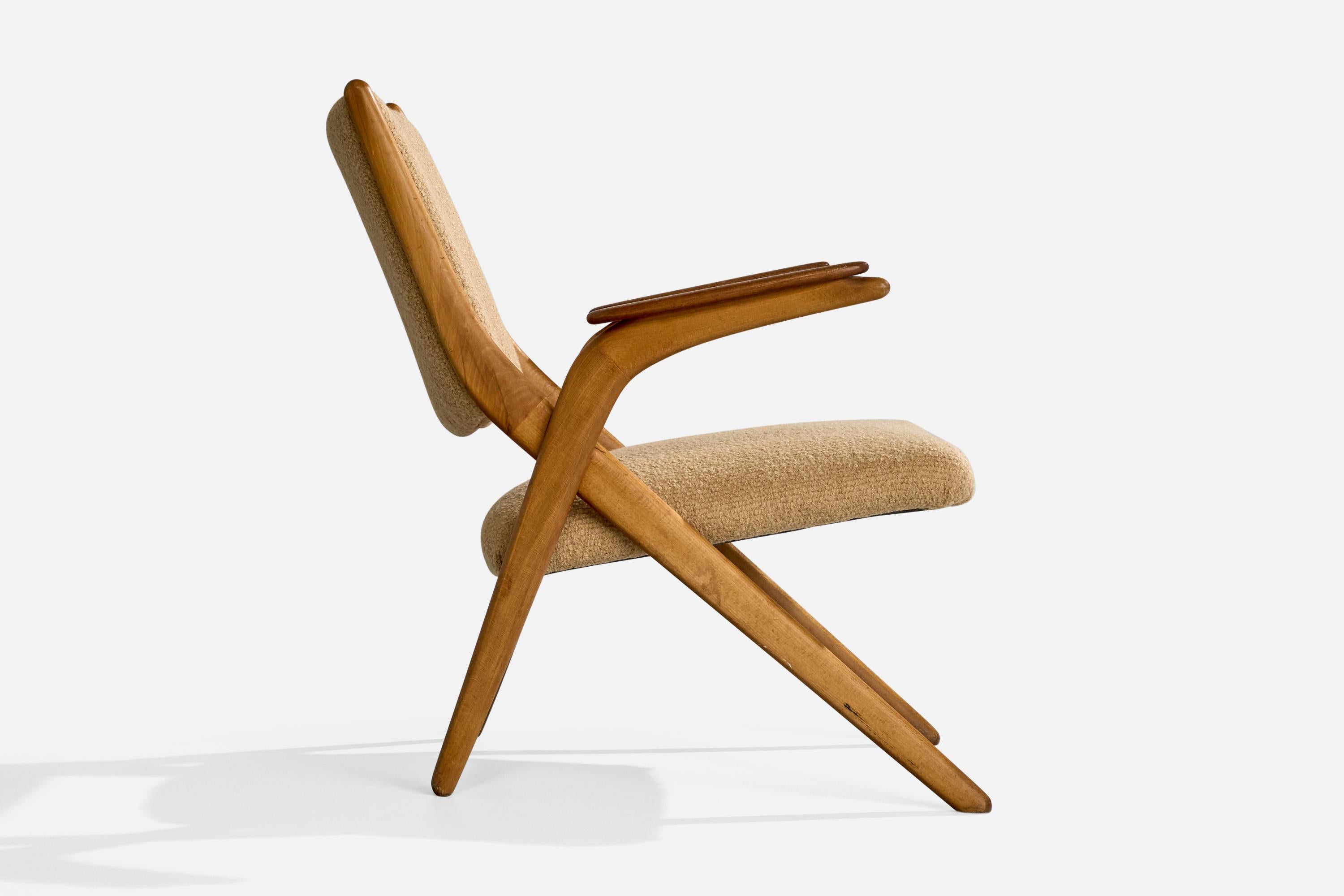 Danish Designer, Lounge Chairs, Wood, Fabric, Denmark, 1950s For Sale 2