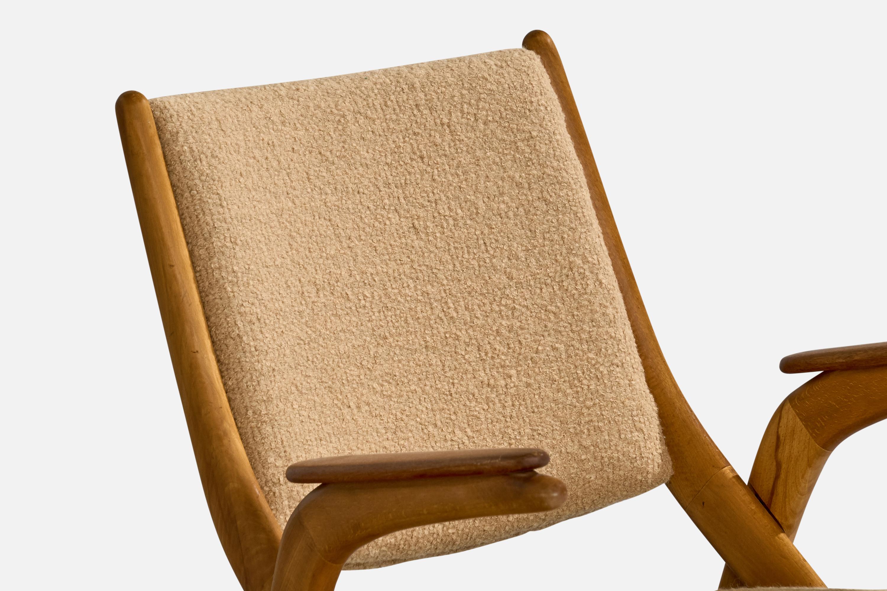 Danish Designer, Lounge Chairs, Wood, Fabric, Denmark, 1950s For Sale 3