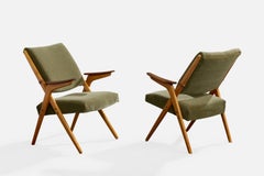 Danish Designer, Lounge Chairs, Wood, Mohair, Denmark, 1950s
