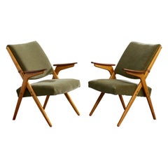 Danish Designer, Lounge Chairs, Wood, Mohair, Denmark, 1950s