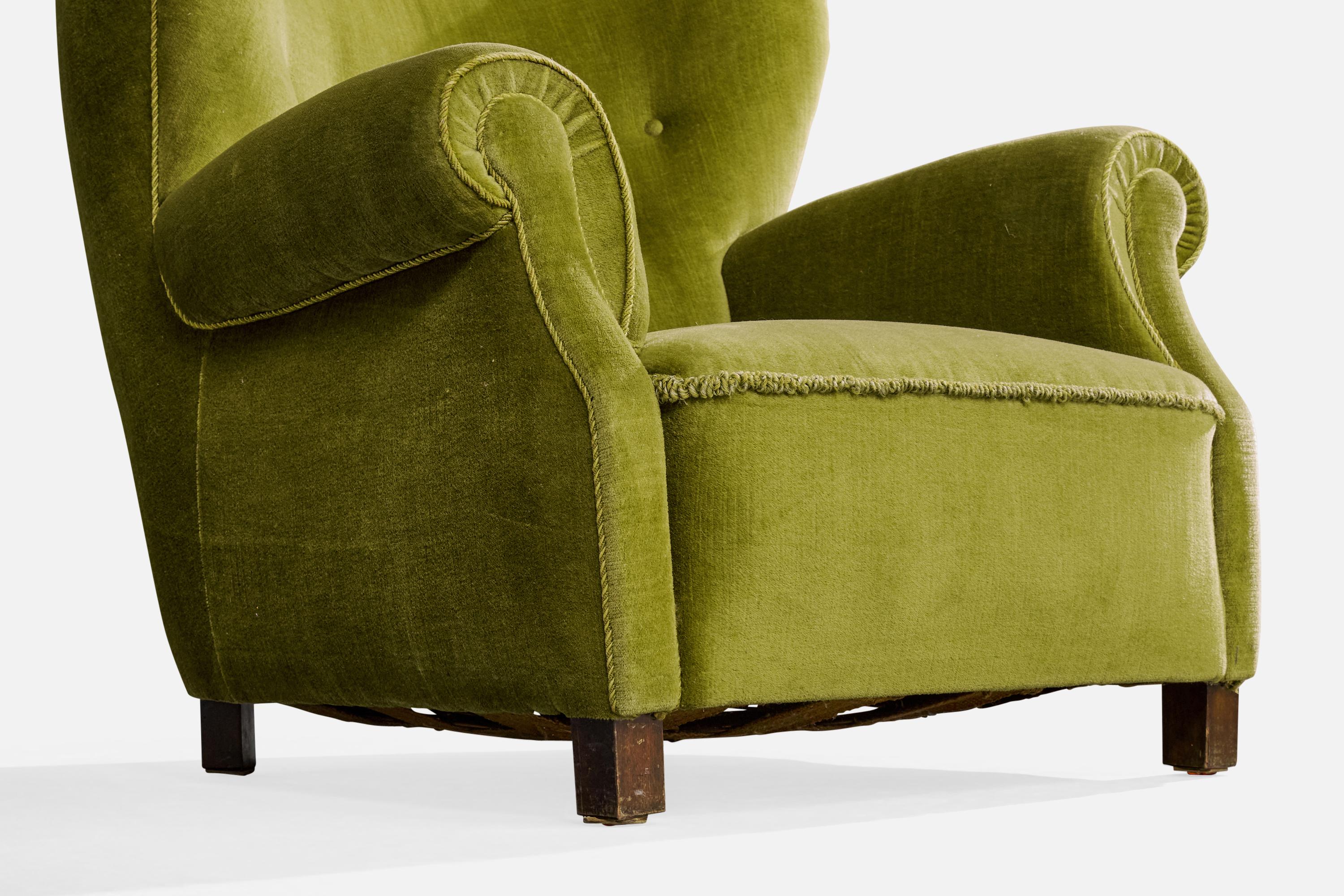 Designer danois, chaises longues, Wood, velours, Danemark, années 1940 en vente 5