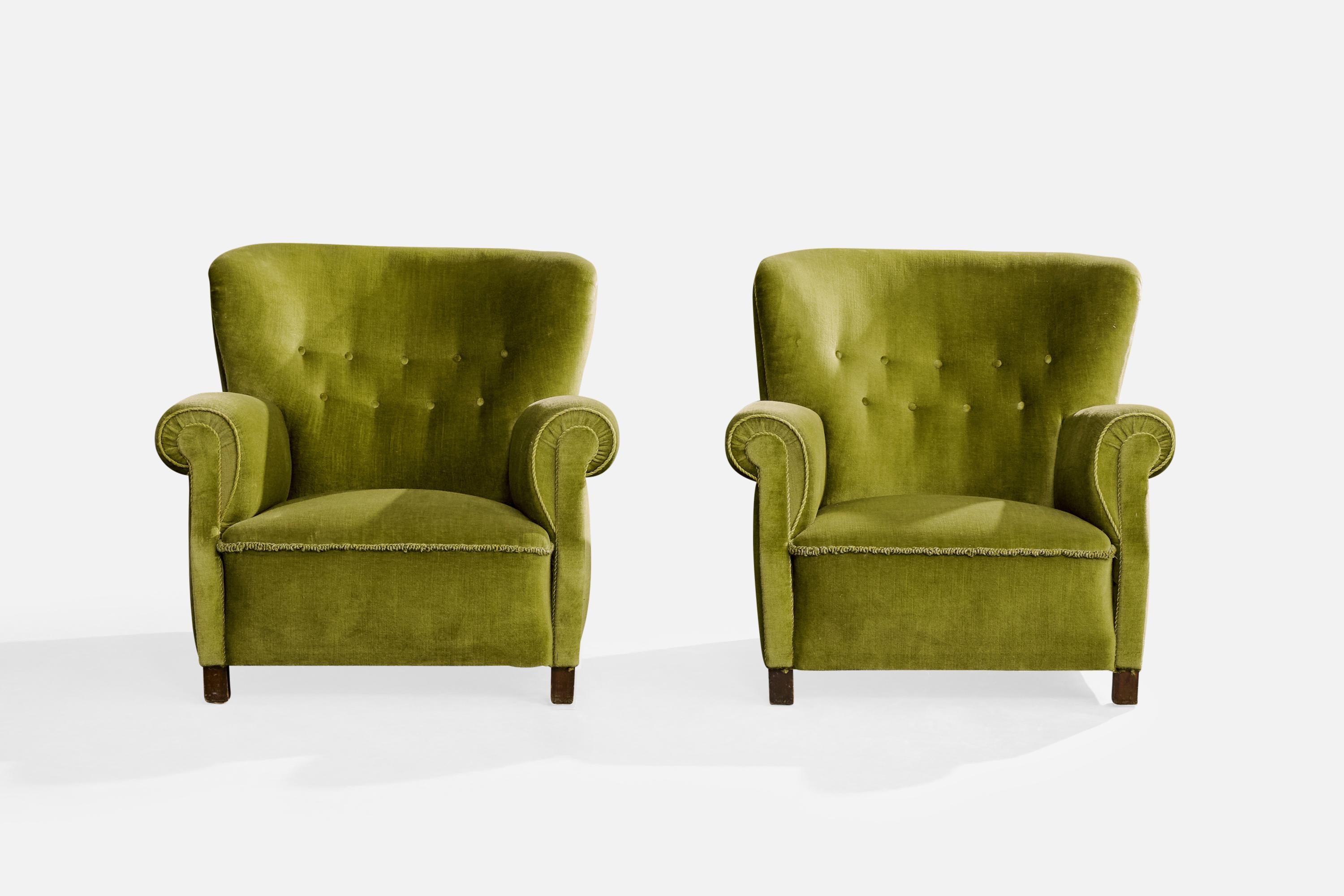 Danois Designer danois, chaises longues, Wood, velours, Danemark, années 1940 en vente