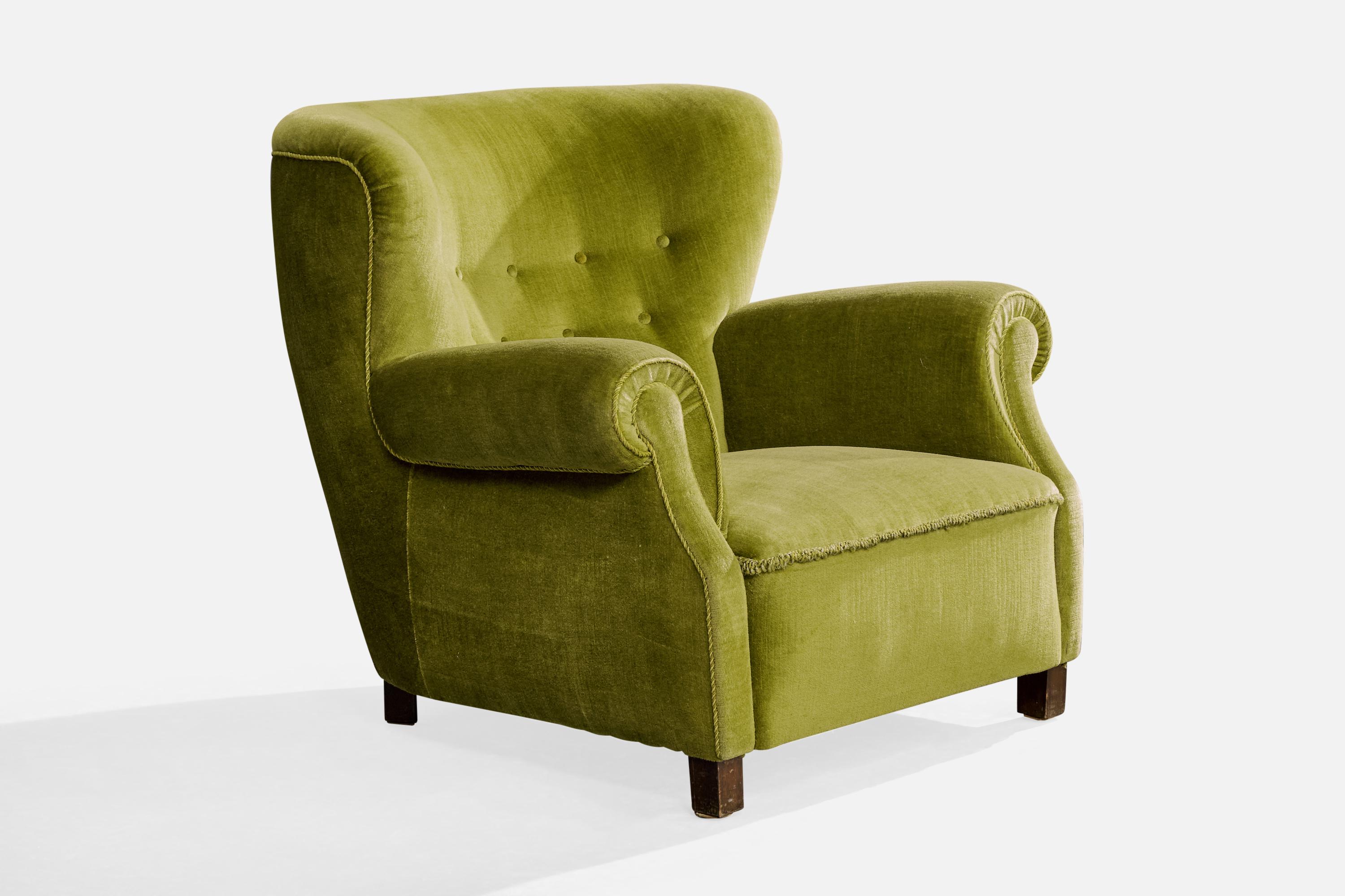 Designer danois, chaises longues, Wood, velours, Danemark, années 1940 État moyen - En vente à High Point, NC