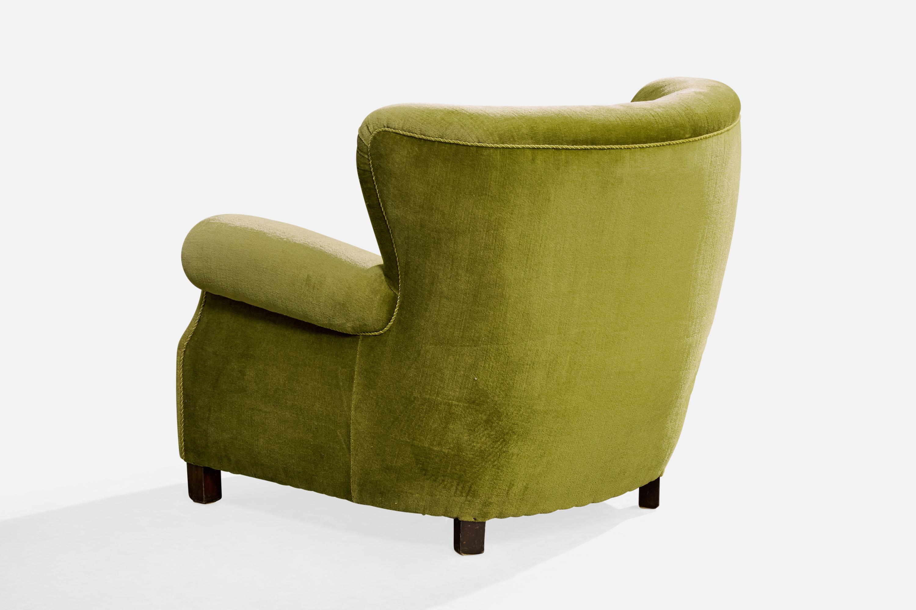 Milieu du XXe siècle Designer danois, chaises longues, Wood, velours, Danemark, années 1940 en vente