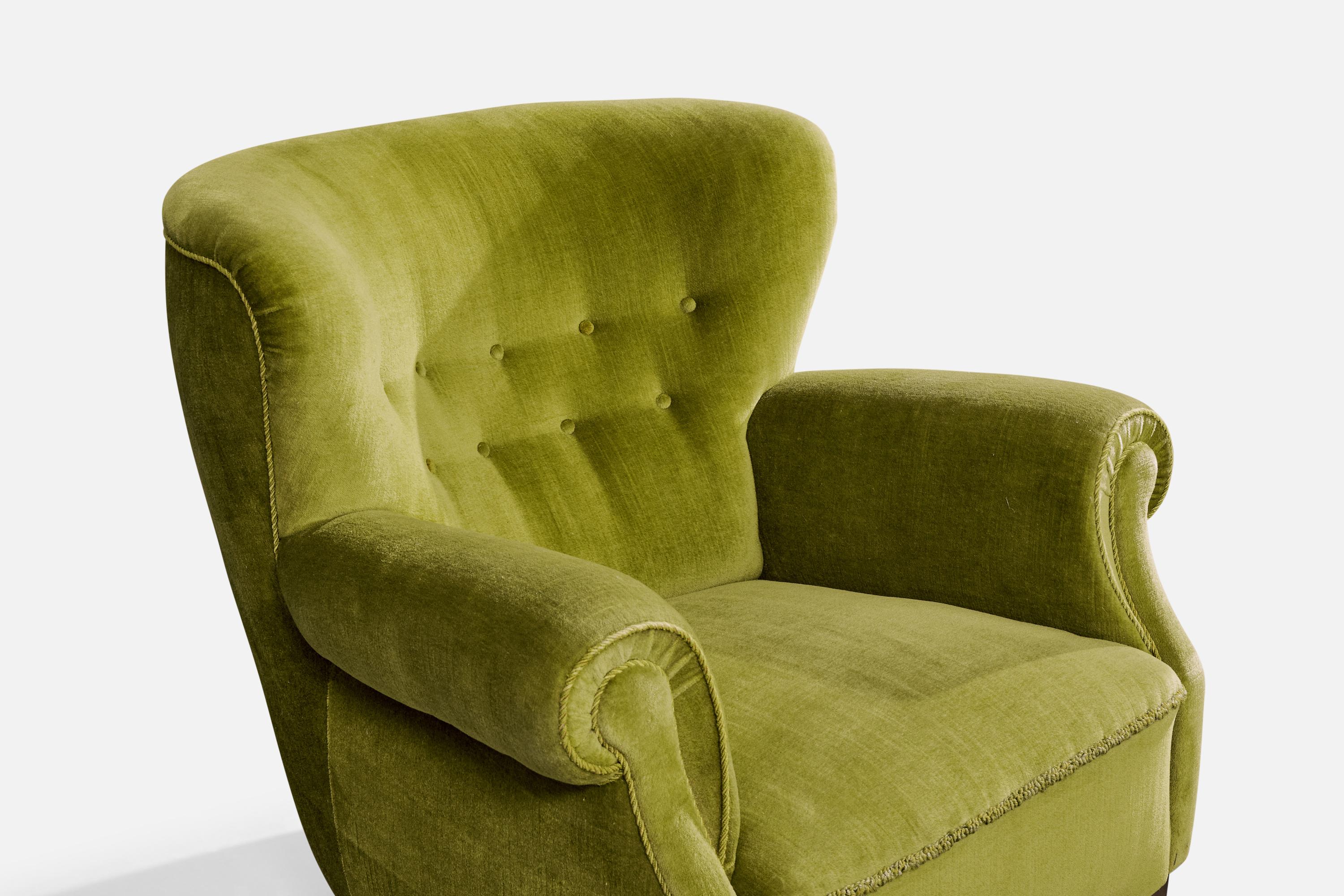 Designer danois, chaises longues, Wood, velours, Danemark, années 1940 en vente 1