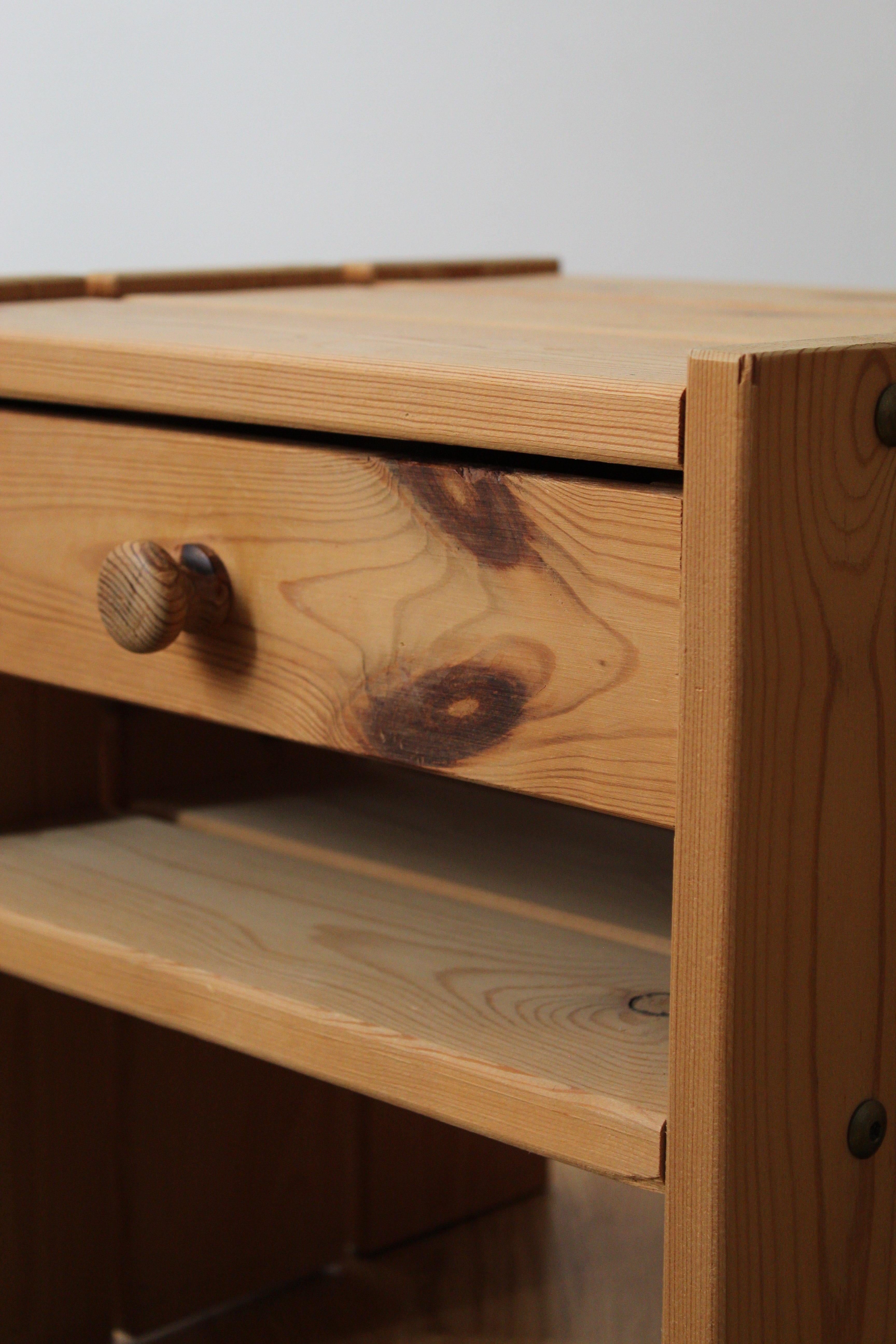 Late 20th Century Danish Designer, Minimalist Bedside Cabinets, Solid Stained Pine, Denmark, 1970s For Sale