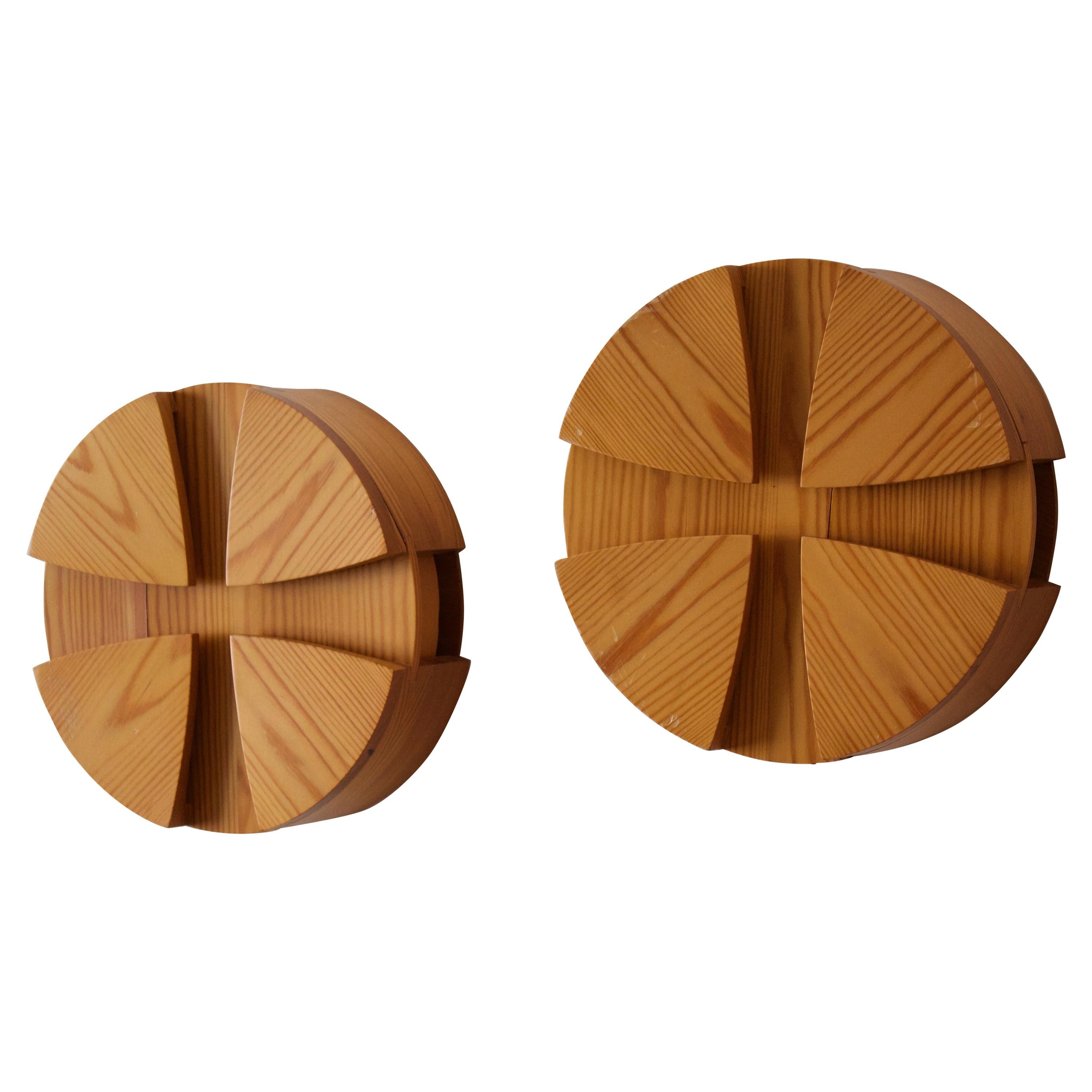 Danish Designer, Minimalist Wall Lights / Sconces, Pine, Denmark, 1970s For Sale