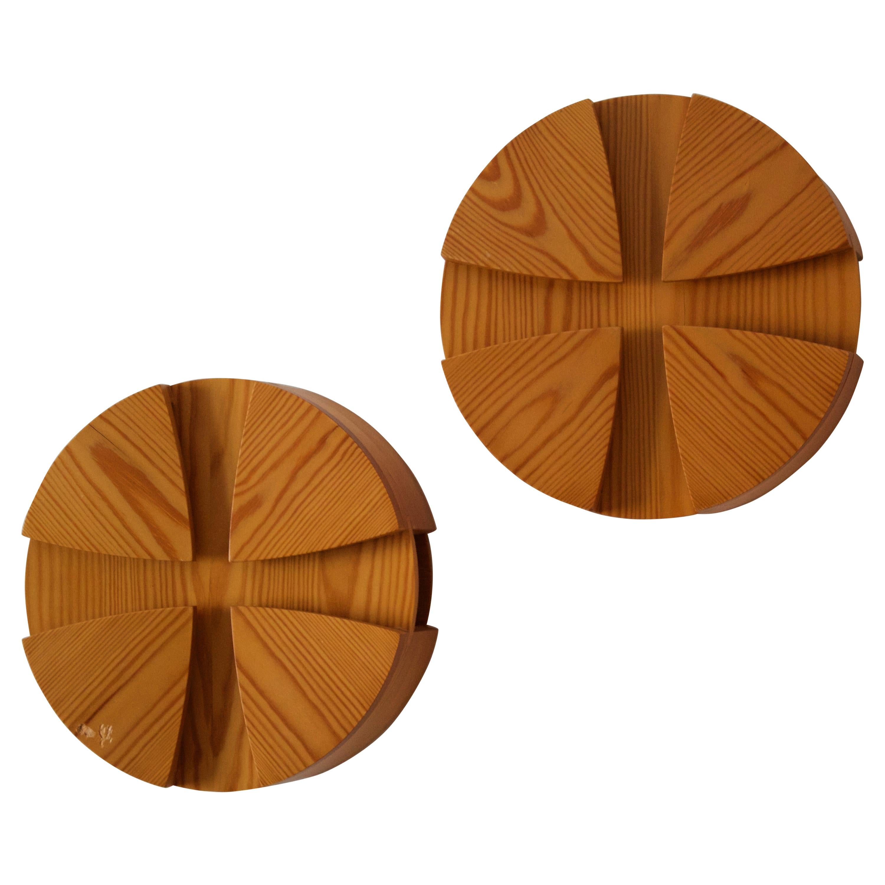 Danish Designer, Minimalist Wall Lights / Sconces, Pine, Denmark, 1970s