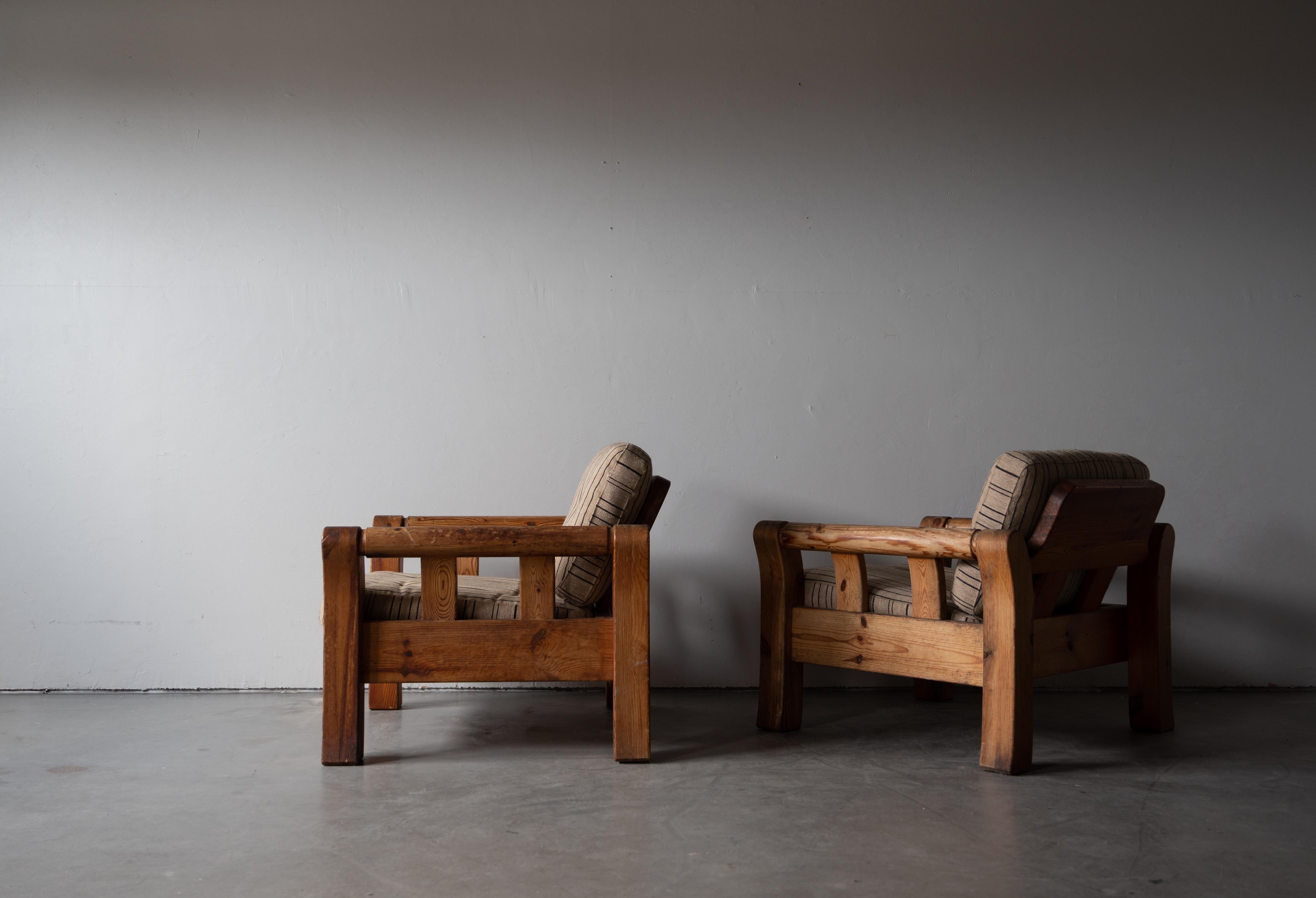 Fin du 20e siècle Designer danois, fauteuils de salon modernistes en pin massif, tissu, Danemark, 1970 en vente