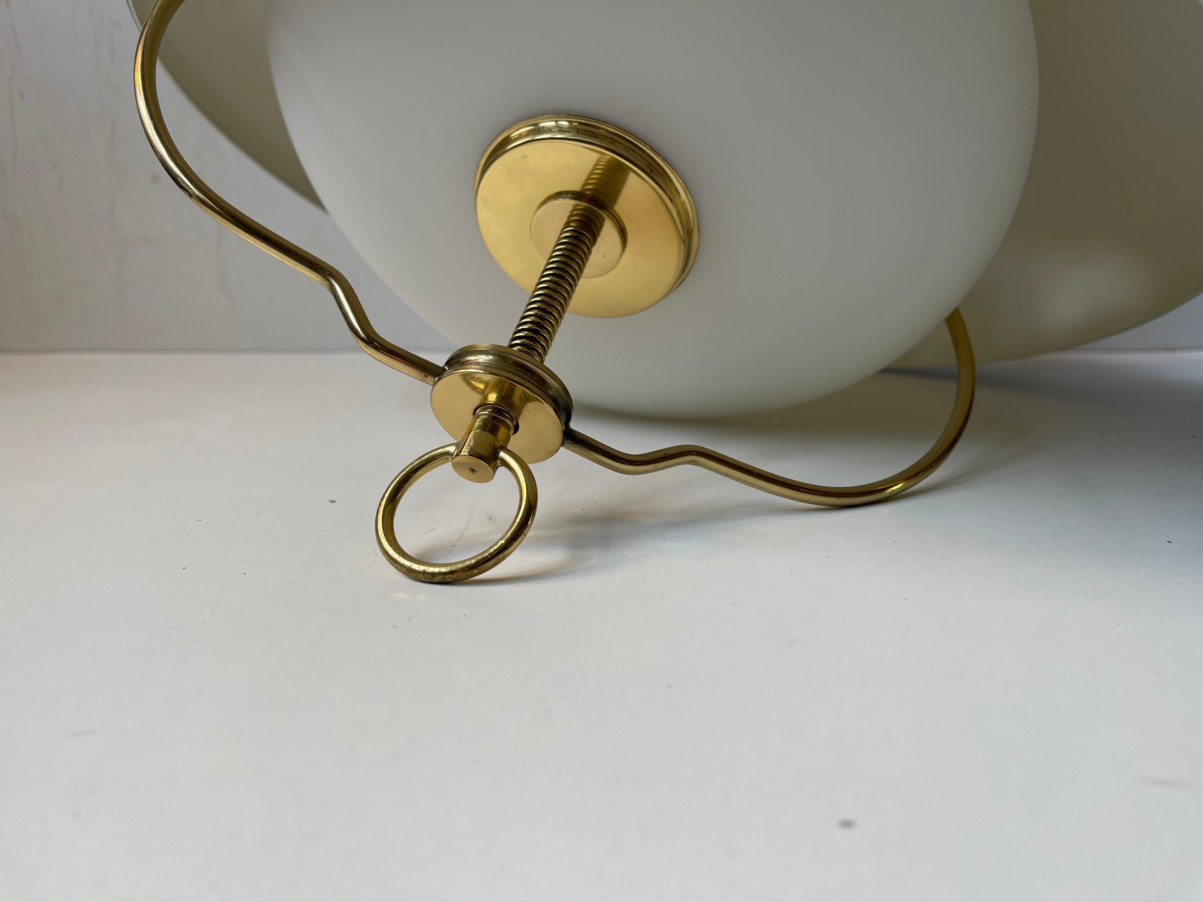 Mid-Century Modern Danish Designer - Nautical Brass Pendant Lamp w.Green Shade, 1960s For Sale