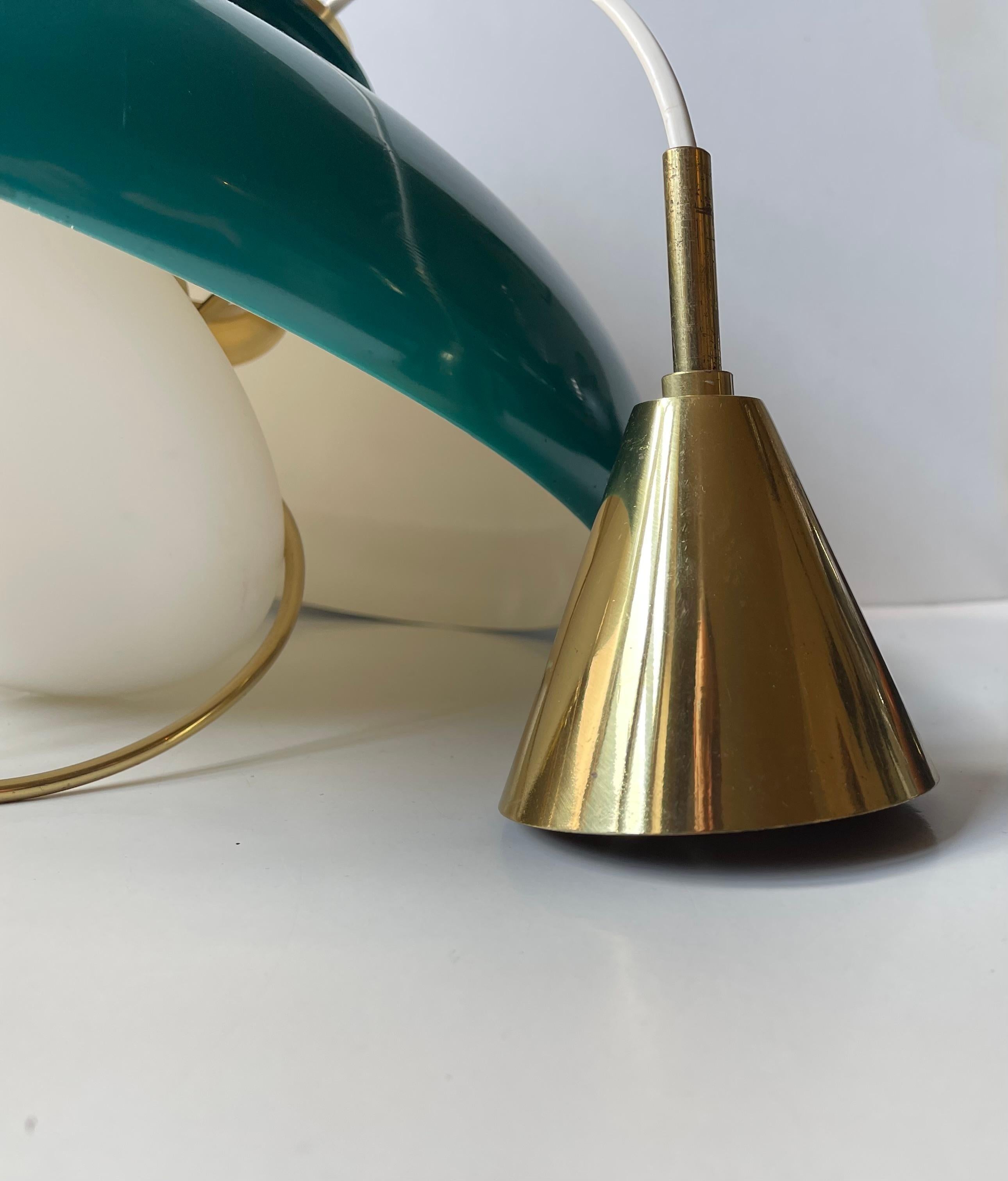 Mid-20th Century Danish Designer - Nautical Brass Pendant Lamp w.Green Shade, 1960s For Sale