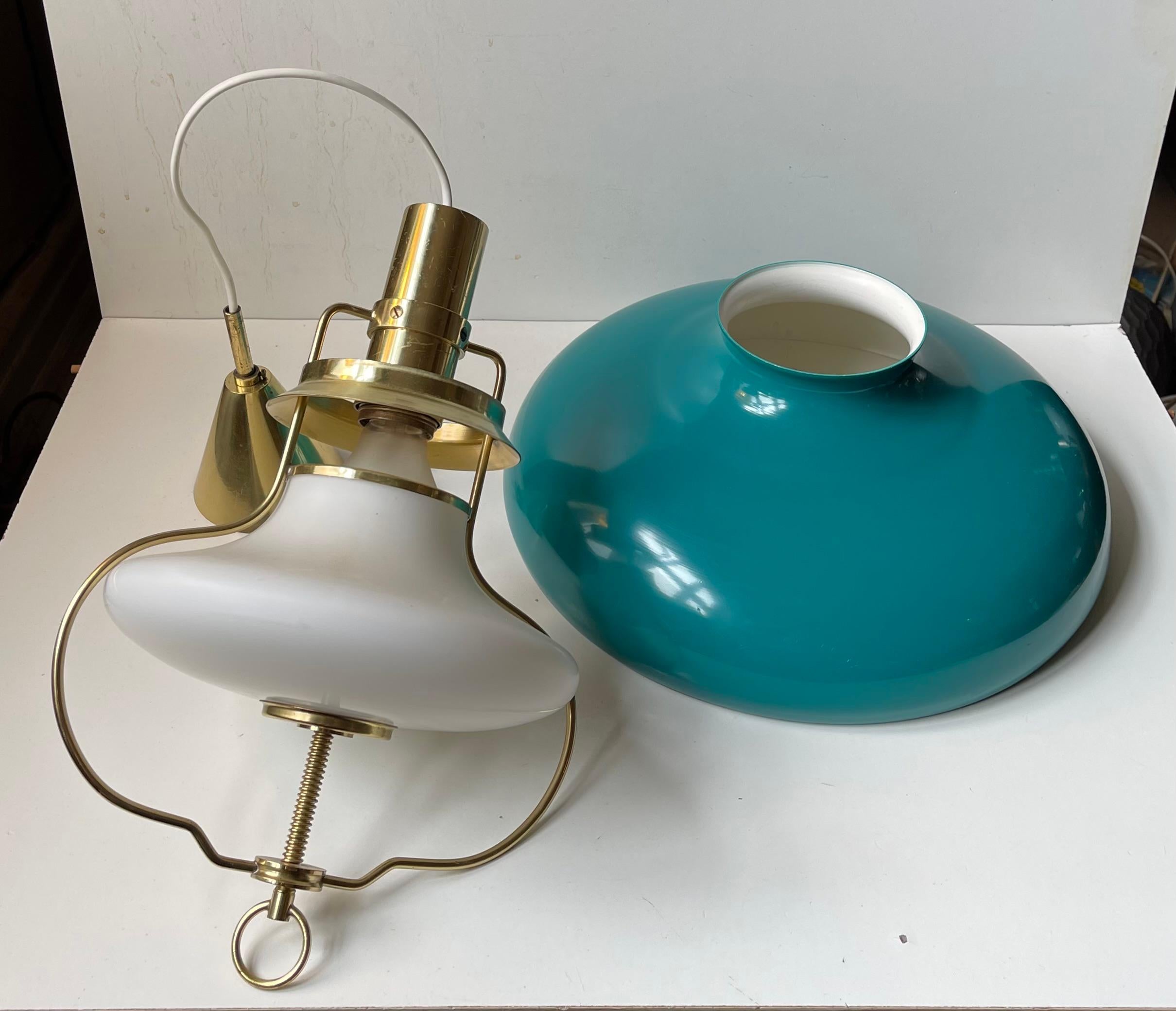Danish Designer - Nautical Brass Pendant Lamp w.Green Shade, 1960s For Sale 2
