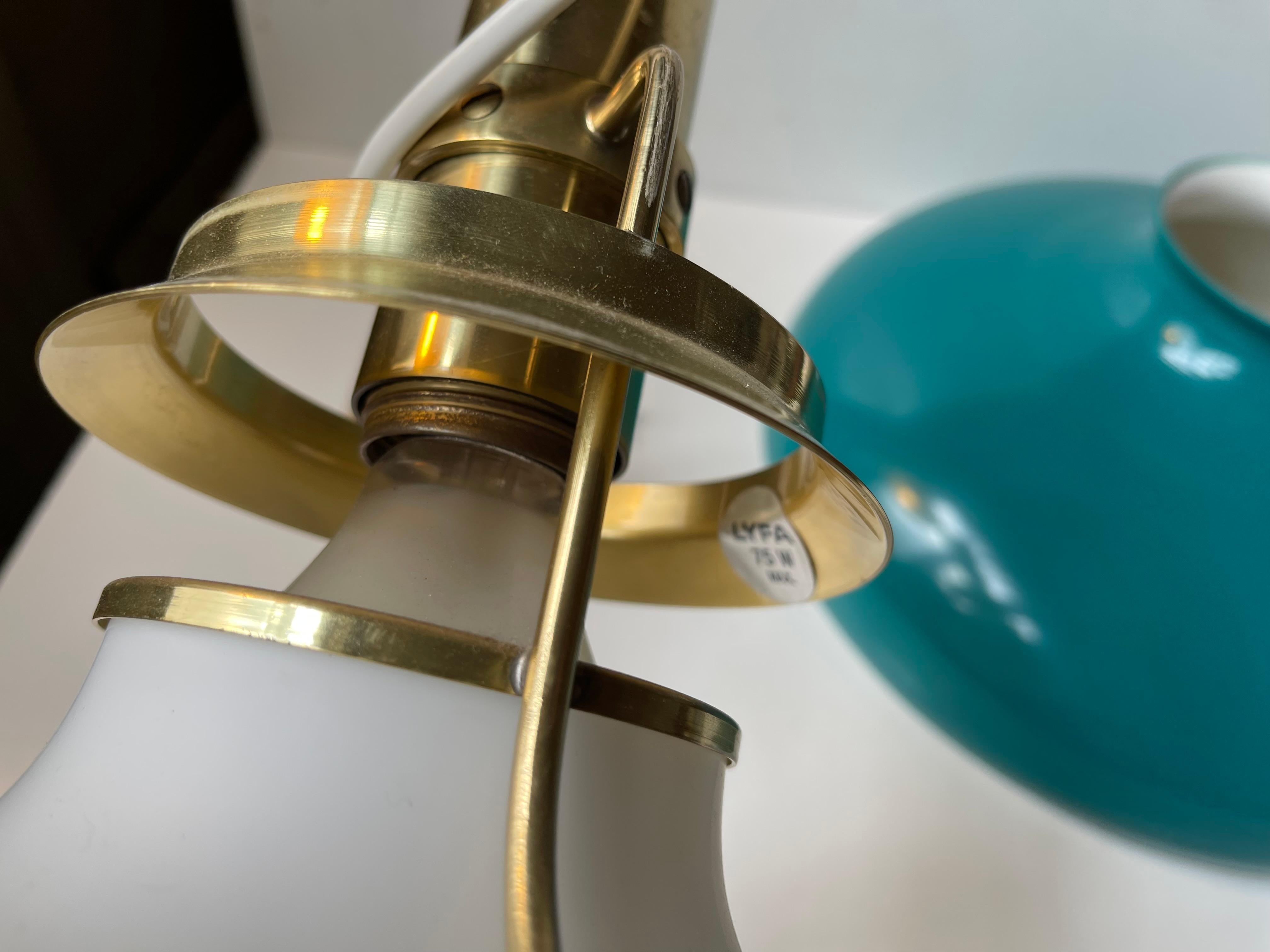 Danish Designer - Nautical Brass Pendant Lamp w.Green Shade, 1960s For Sale 3