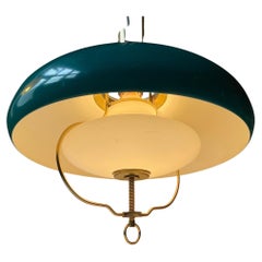 Danish Designer - Nautical Brass Pendant Lamp w.Green Shade, 1960s