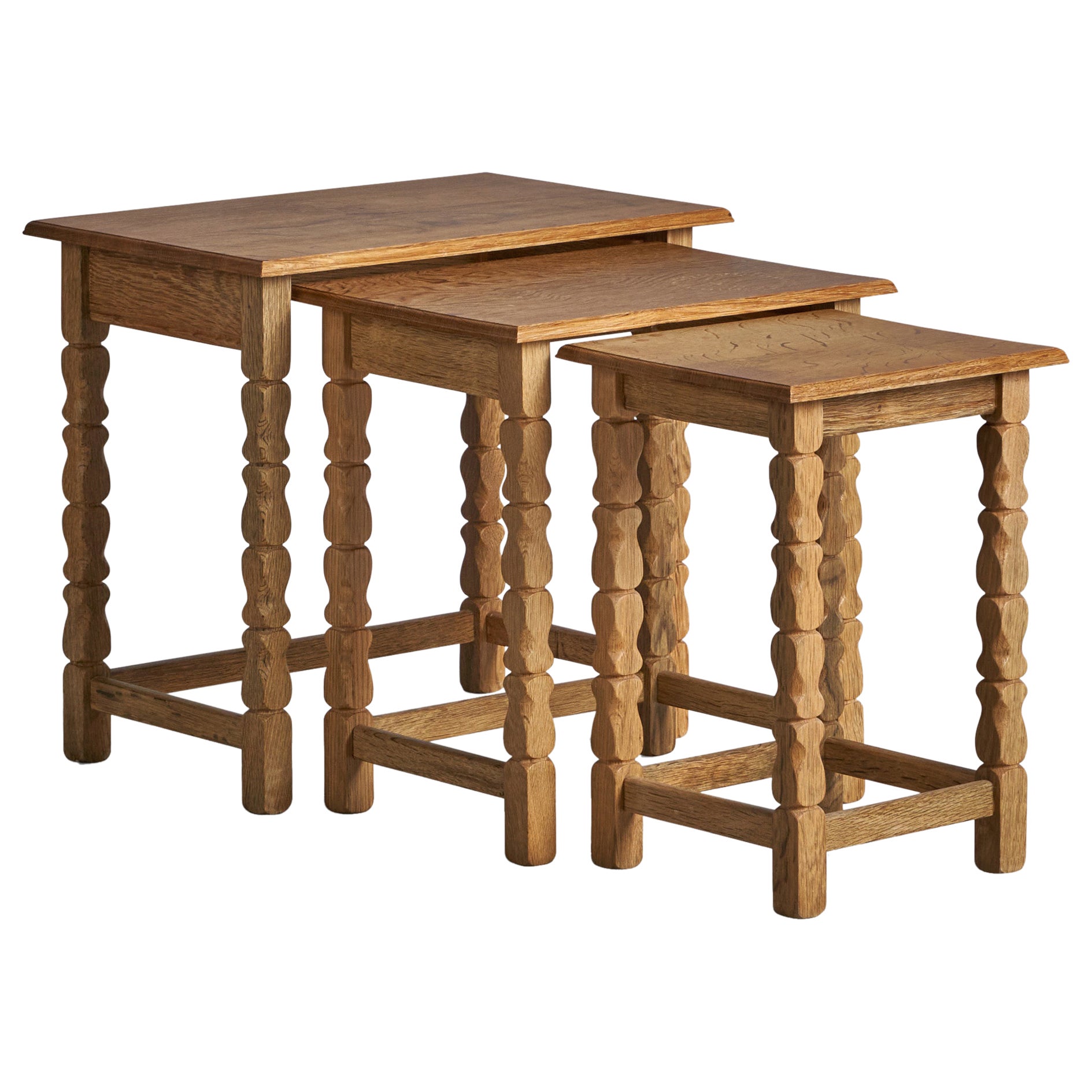 Danish Designer, Nesting Tables, Oak, Denmark, 1960s