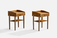 Danish Designer, Nighstands, Beech, Brass, Denmark, 1940s