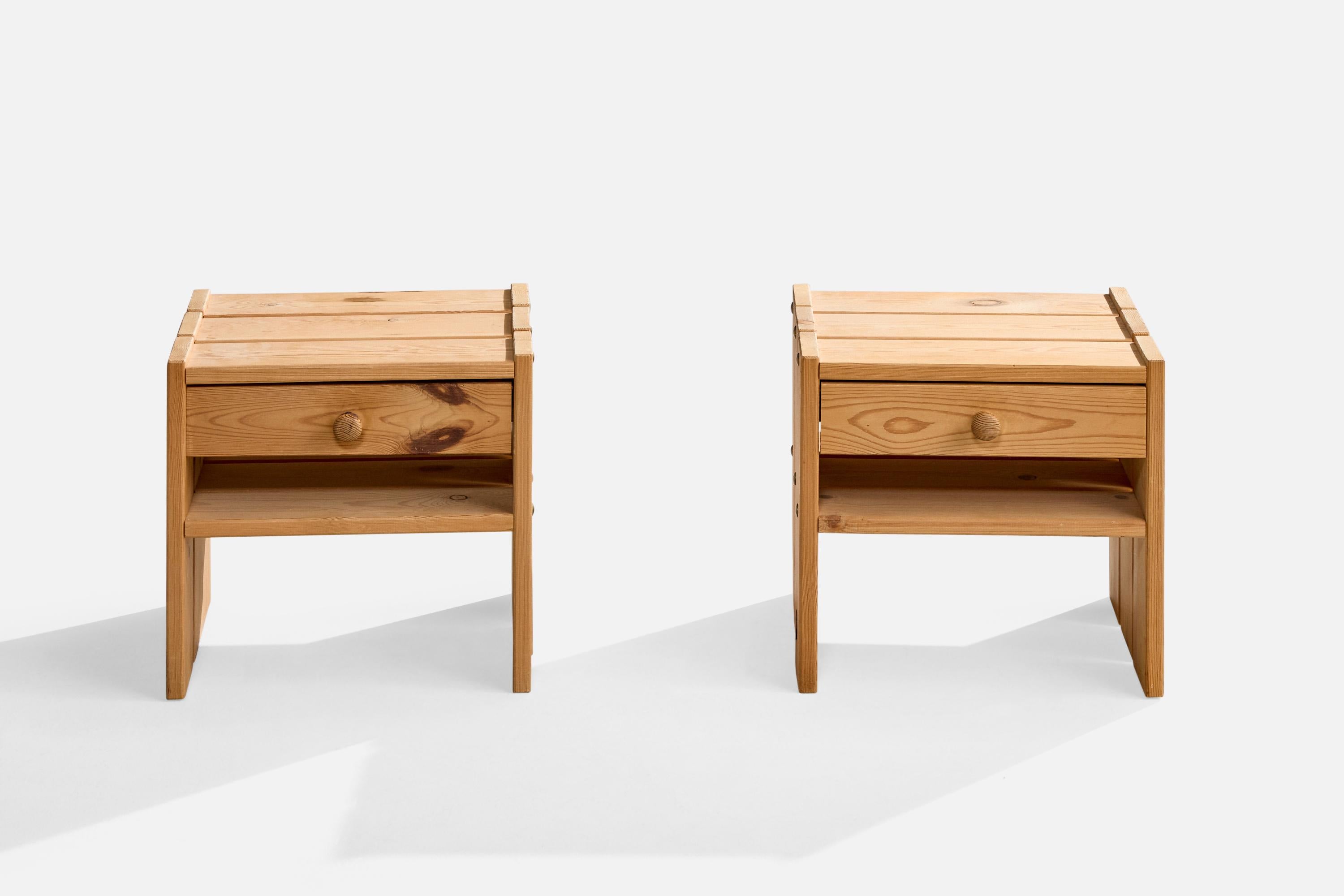 Mid-Century Modern Danish Designer, Nighstands, Pine, Denmark, 1970s For Sale