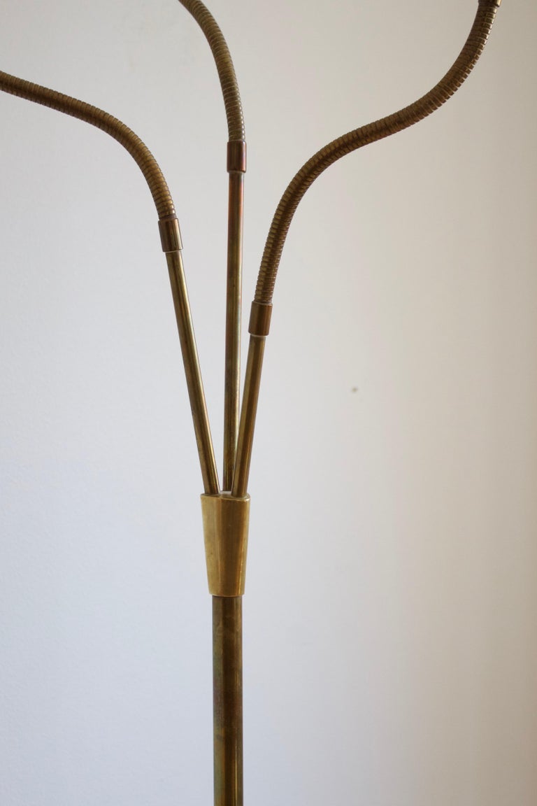 Scandinavian Modern Danish Designer, Organic Adjustable Modernist Floor Lamp, Brass, Denmark, 1940s For Sale
