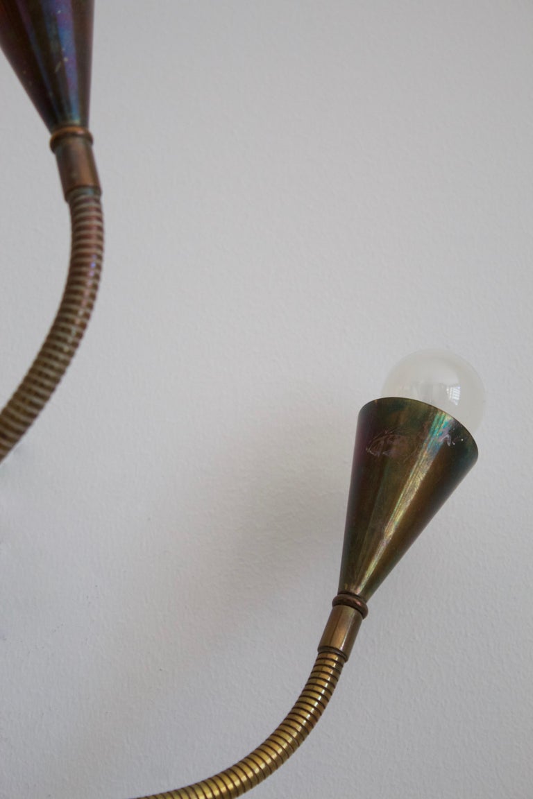 Danish Designer, Organic Adjustable Modernist Floor Lamp, Brass, Denmark, 1940s For Sale 1
