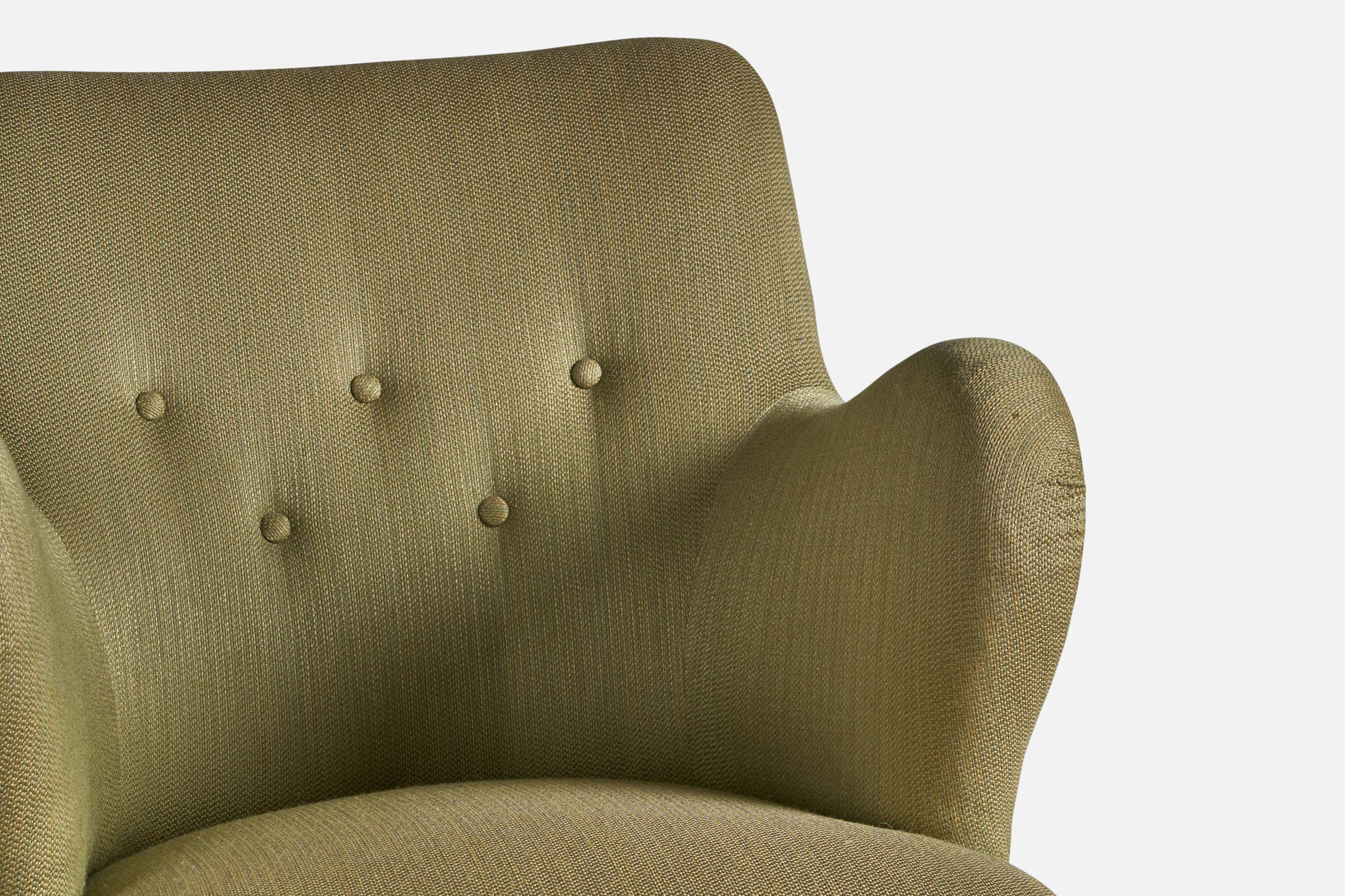 Mid-20th Century Danish Designer, Organic Lounge Chair, Wood, Fabric, Denmark, 1940s
