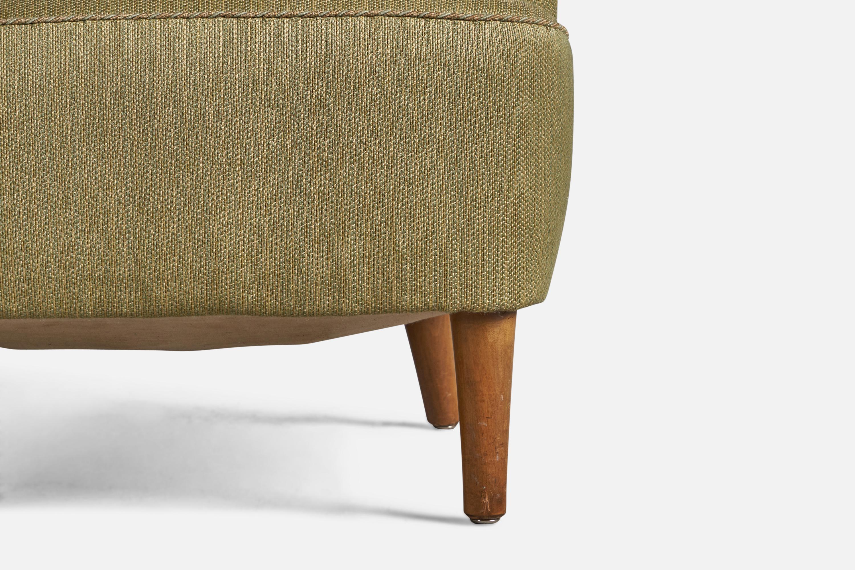 Danish Designer, Organic Lounge Chair, Wood, Fabric, Denmark, 1940s 1