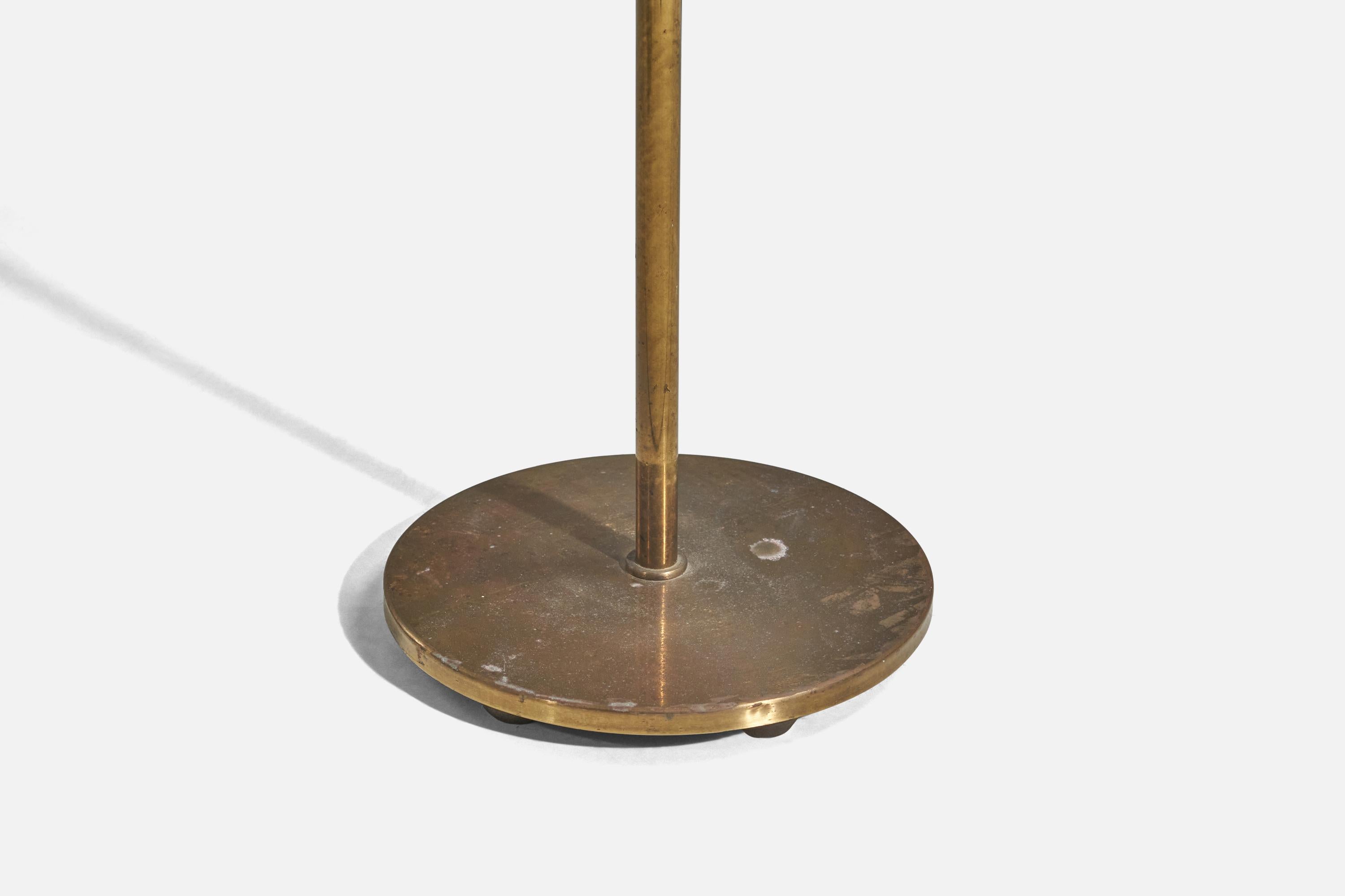 Danish Designer, Floor Lamp, Brass, Fabric, Denmark, 1940s In Fair Condition For Sale In High Point, NC