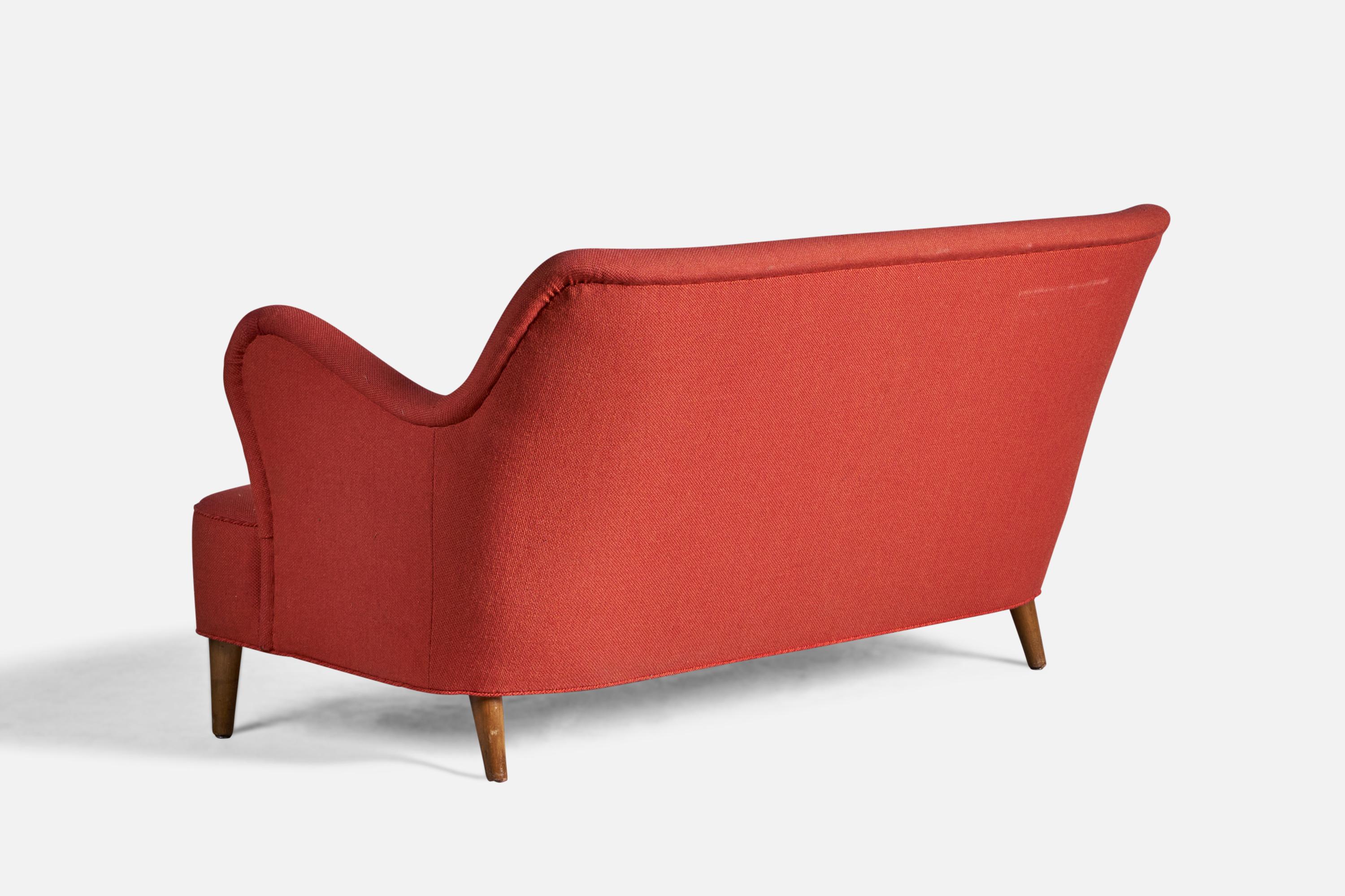 Dänisches Designer-Sofa, organisch, Holz, Stoff, Dänemark, 1940er Jahre im Zustand „Relativ gut“ im Angebot in High Point, NC
