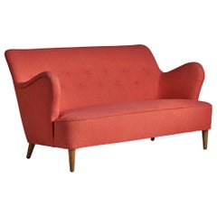 Dänisches Designer-Sofa, organisch, Holz, Stoff, Dänemark, 1940er Jahre