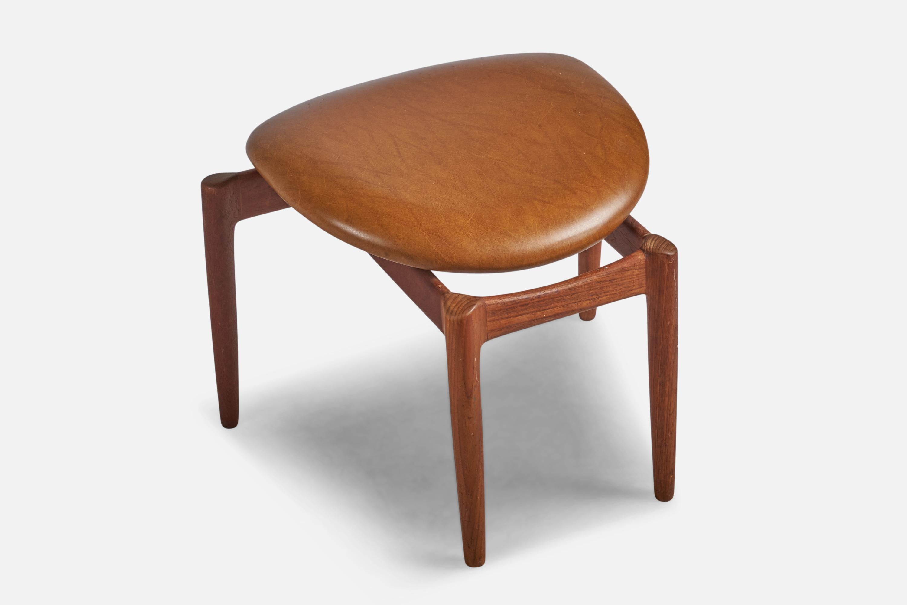 Danois Designer danois, pouf, teck, cuir, Danemark, années 1950 en vente