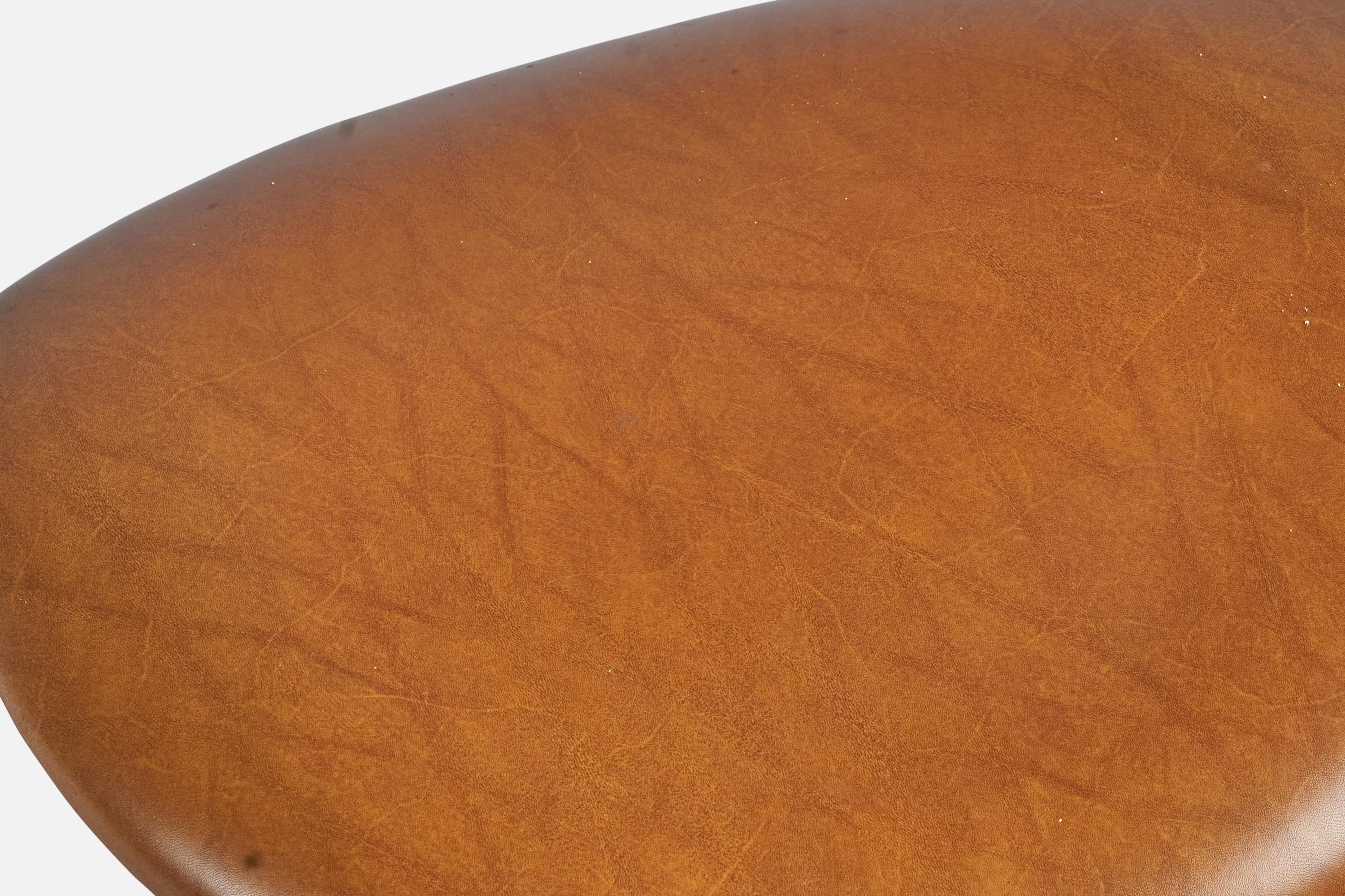 Milieu du XXe siècle Designer danois, pouf, teck, cuir, Danemark, années 1950 en vente