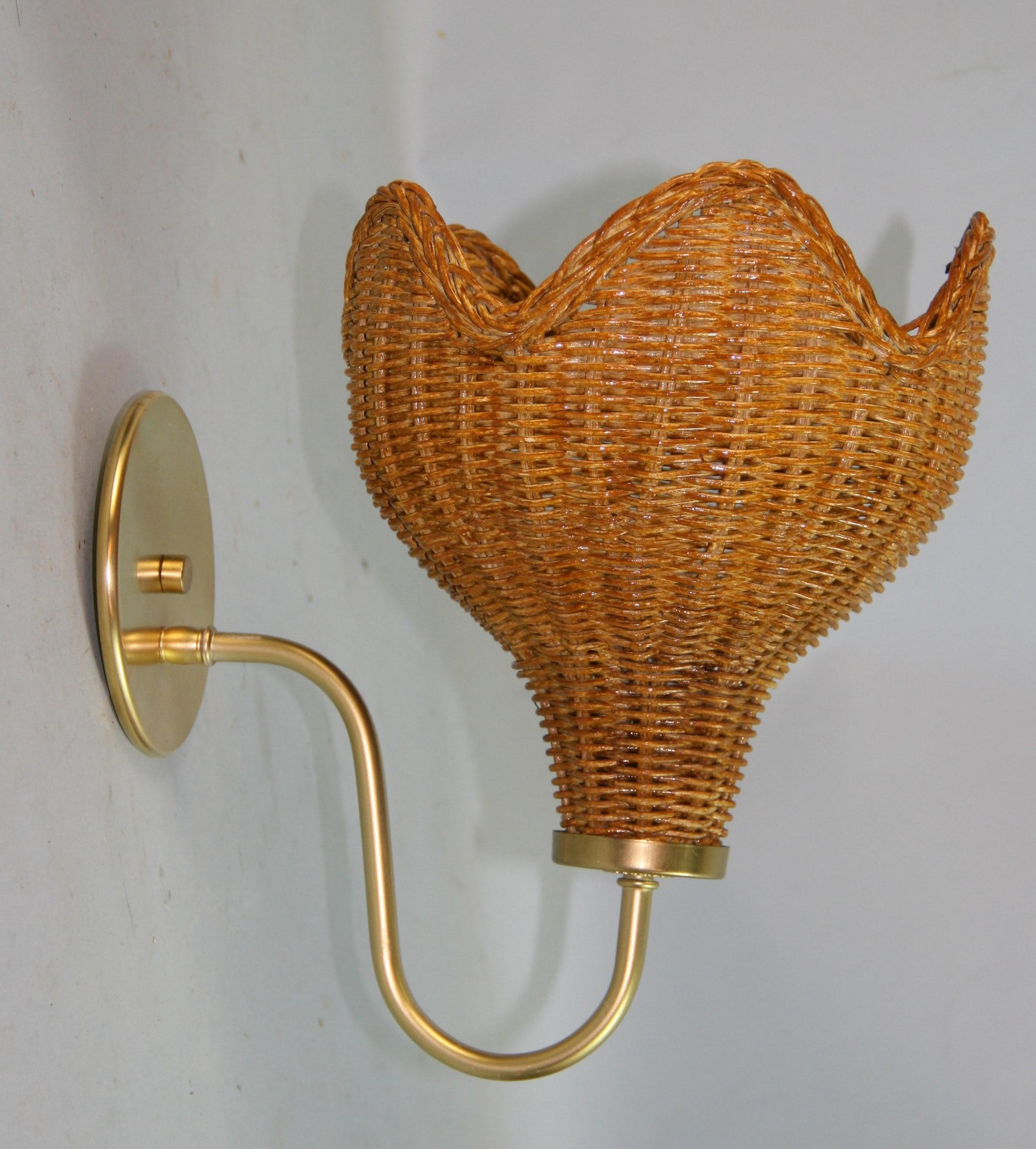 Danish Designer Pair Brass and Scoloped Edge Sconces Circa 1960's  In Good Condition For Sale In Douglas Manor, NY